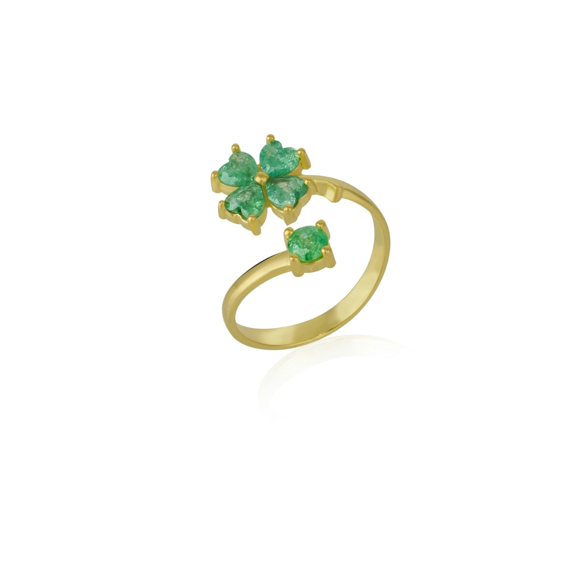 Spero London Green/Silver/Gold Four Leaves Clover Luck Ring Sterling
