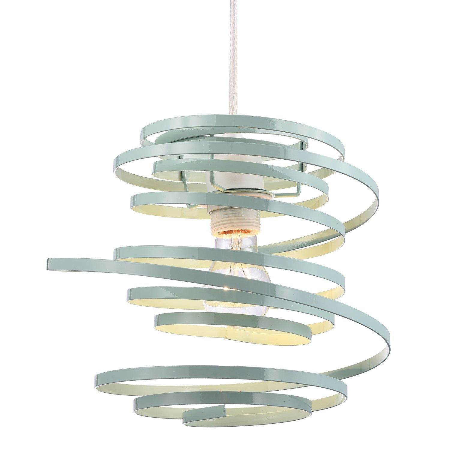 Rackhams Light Contemporary Duck Egg Gloss Metal Double Ribbon Spiral Swirl Ceiling Pendant