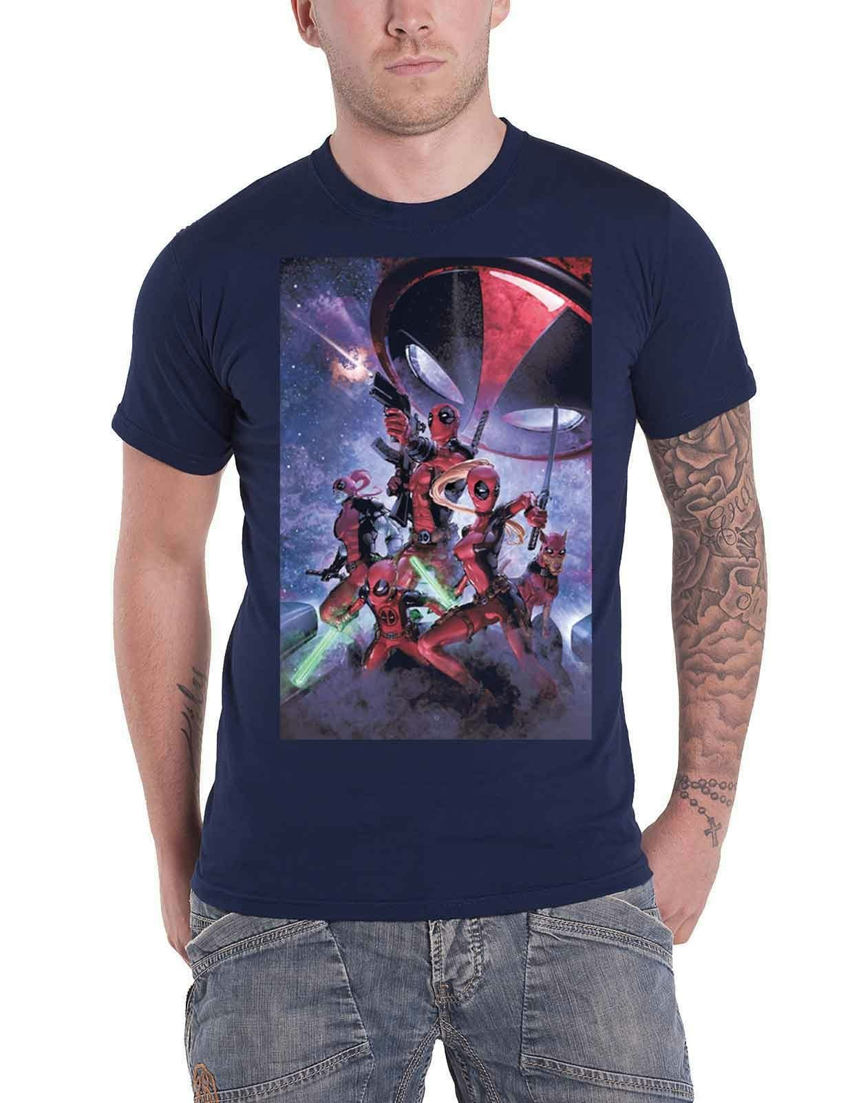 Paradiso Clothing Men's Blue Marvel Deadpool T Shirt Deadpool Family New Official Marvel Navy - Xxl