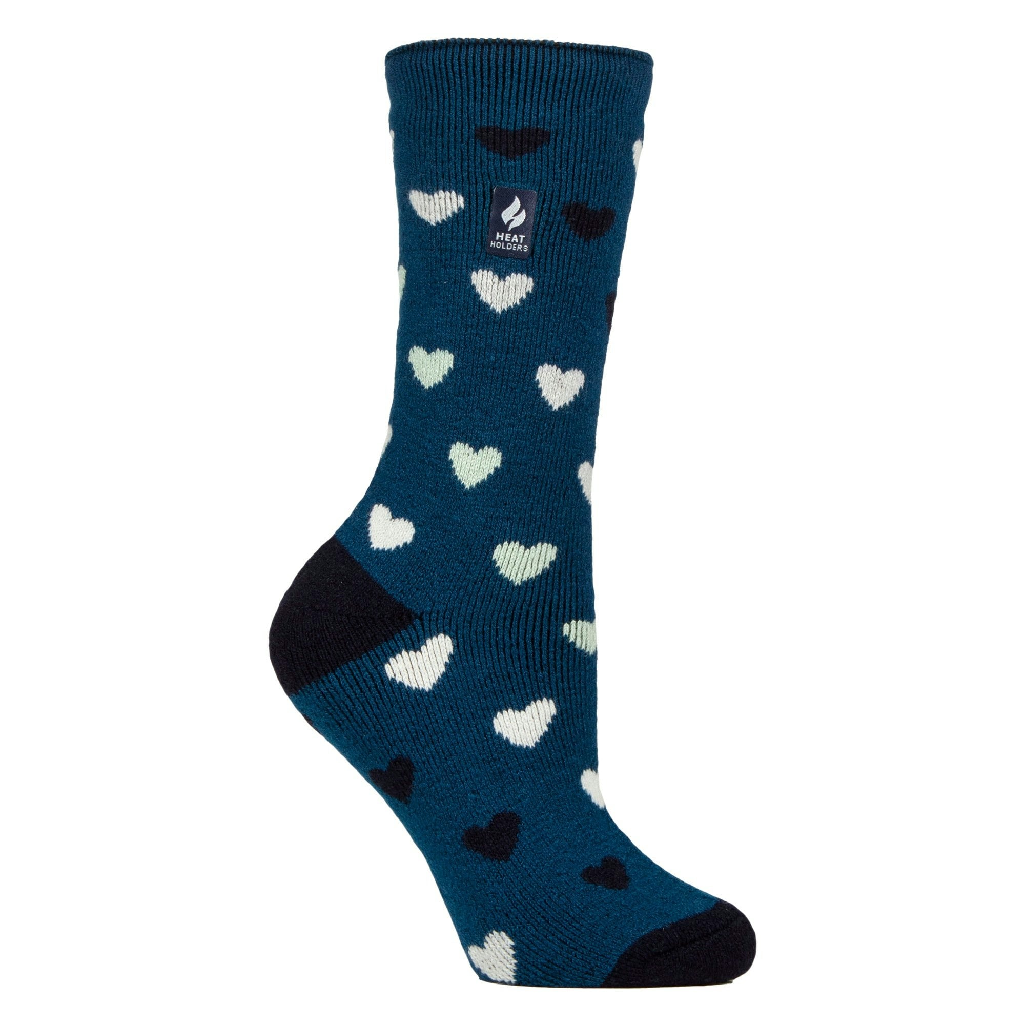 Heat Holders Women's Thermal Lite Patterned Socks For Winter - Navy Hearts - 4-8 Uk