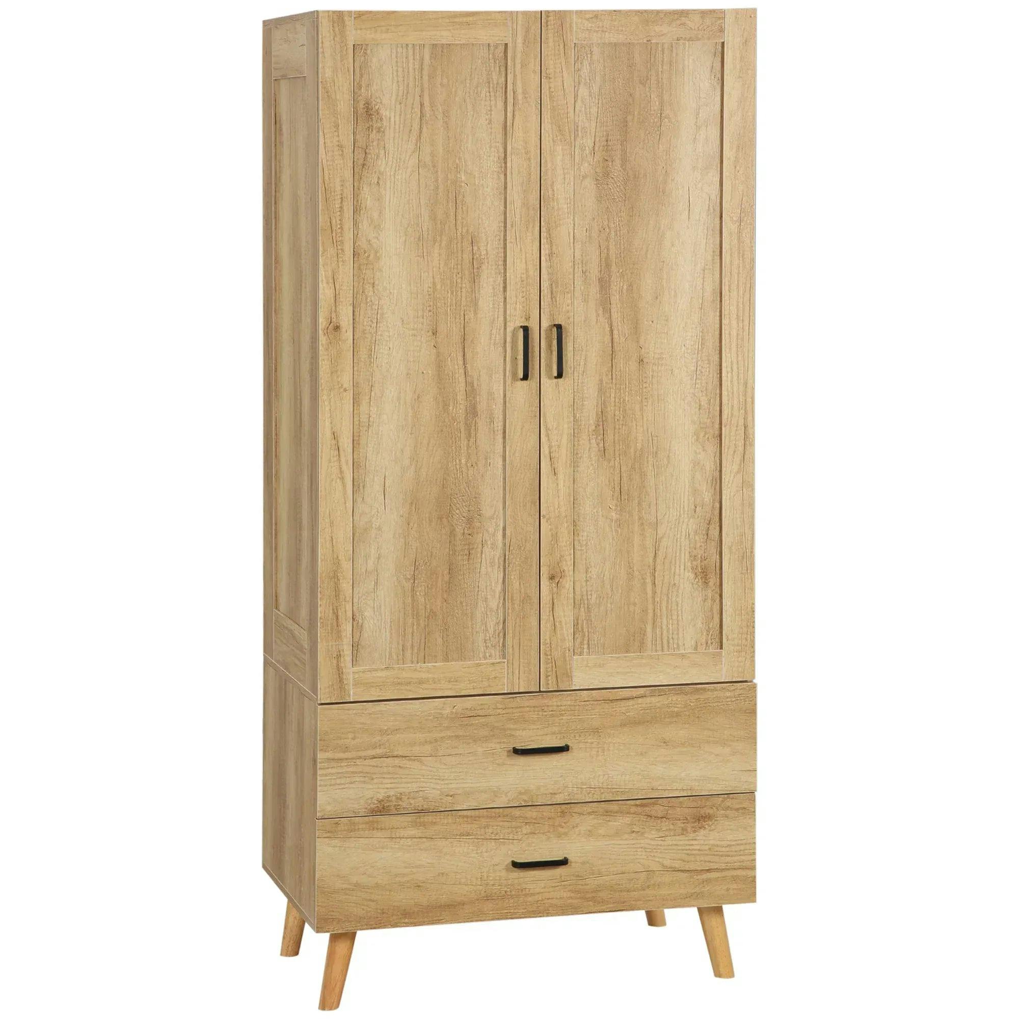 Homcom Unisex Light Brown 2 Door Wardrobe Modern Wardrobe 2 Drawer Hanging Rail For Bedroom In - Image 5