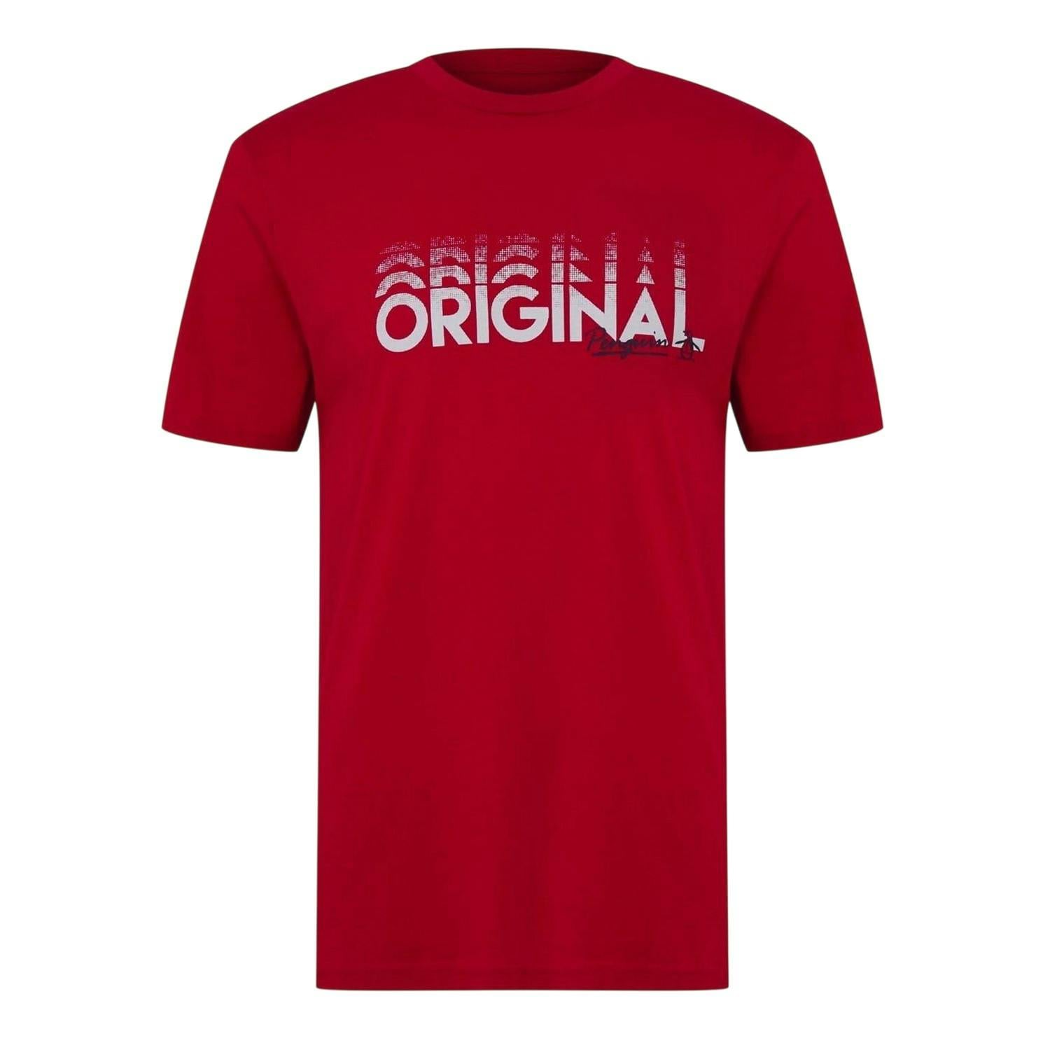Original Penguin Men's Lettering Crew Neck Regular T-Shirt - Salsa - M - Salsa - 100% Mixed
