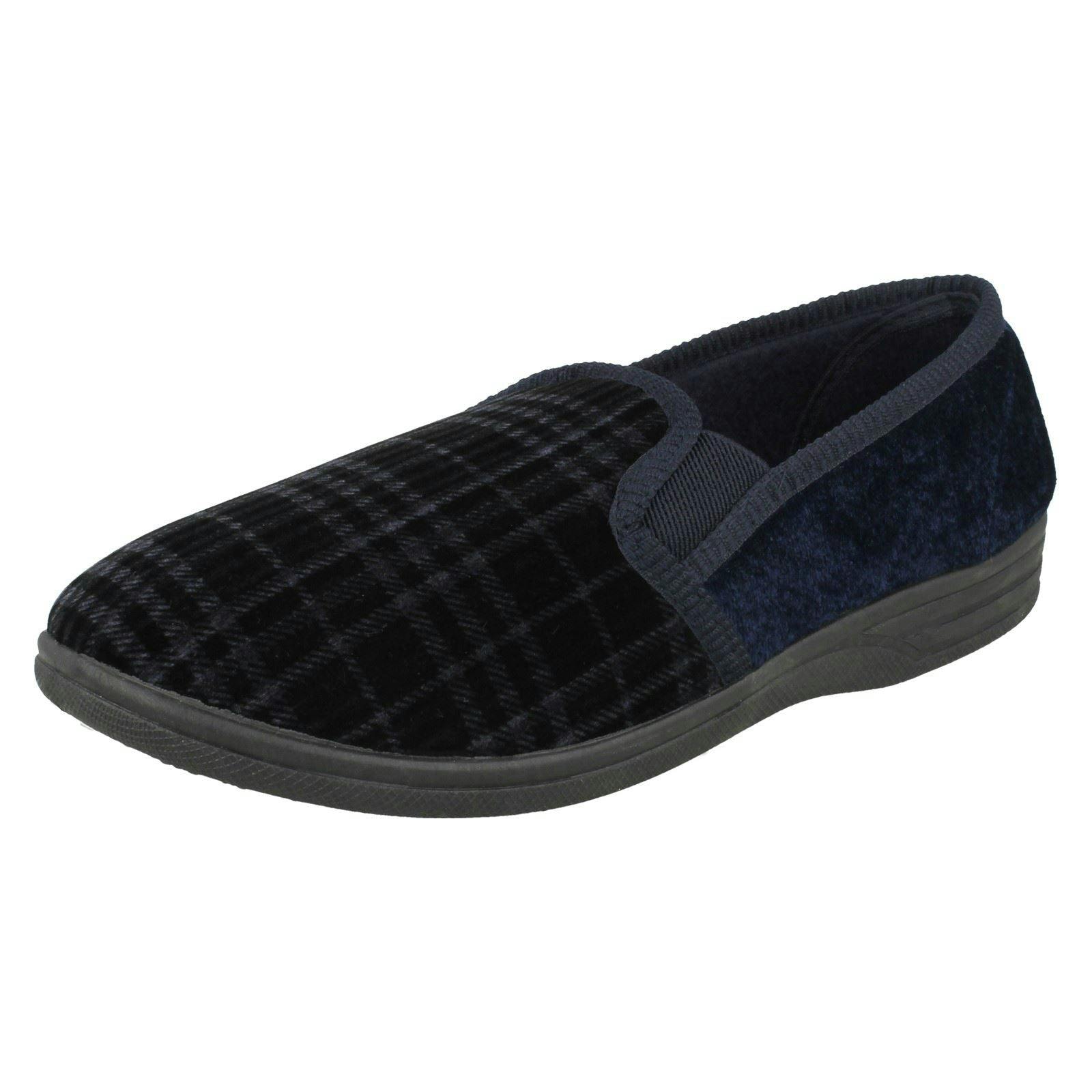 Spot On Men's Checked Slippers - Navy - Uk 6