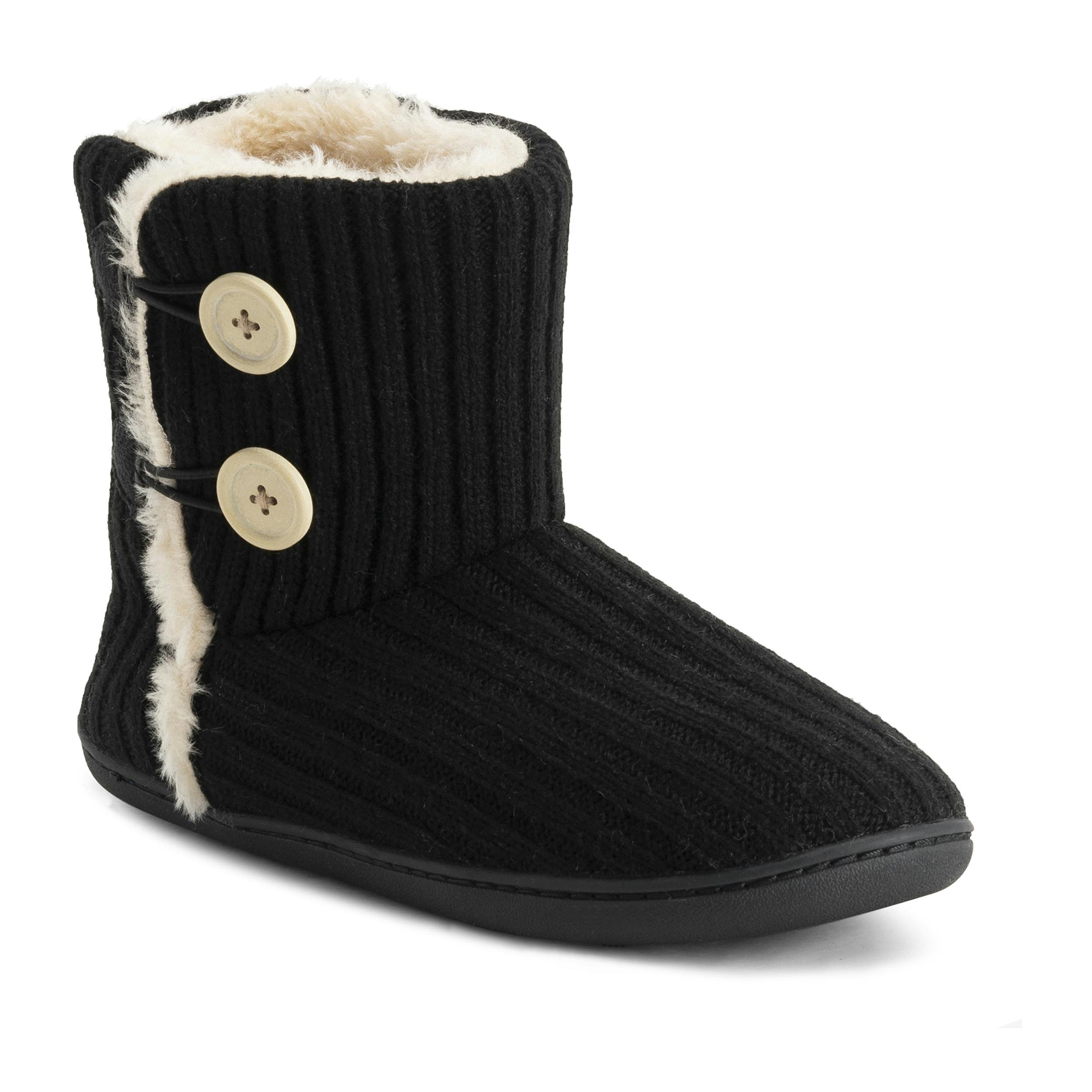 Viva Women's Black Polar Memory Knitted Faux Fur Rubber Sole Winter Slippers - 3