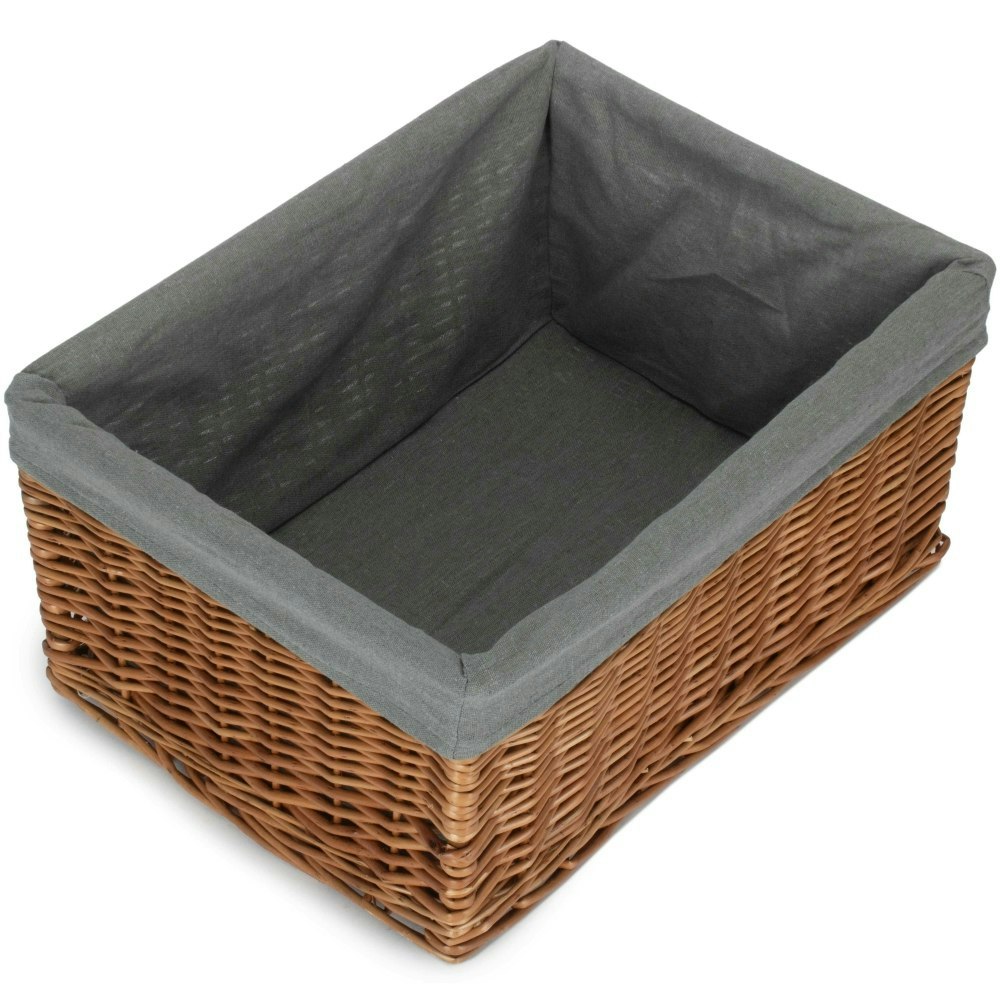 Rackhams Grey Double Steamed Cotton Lined Willow Storage Baskets - Extra Large
