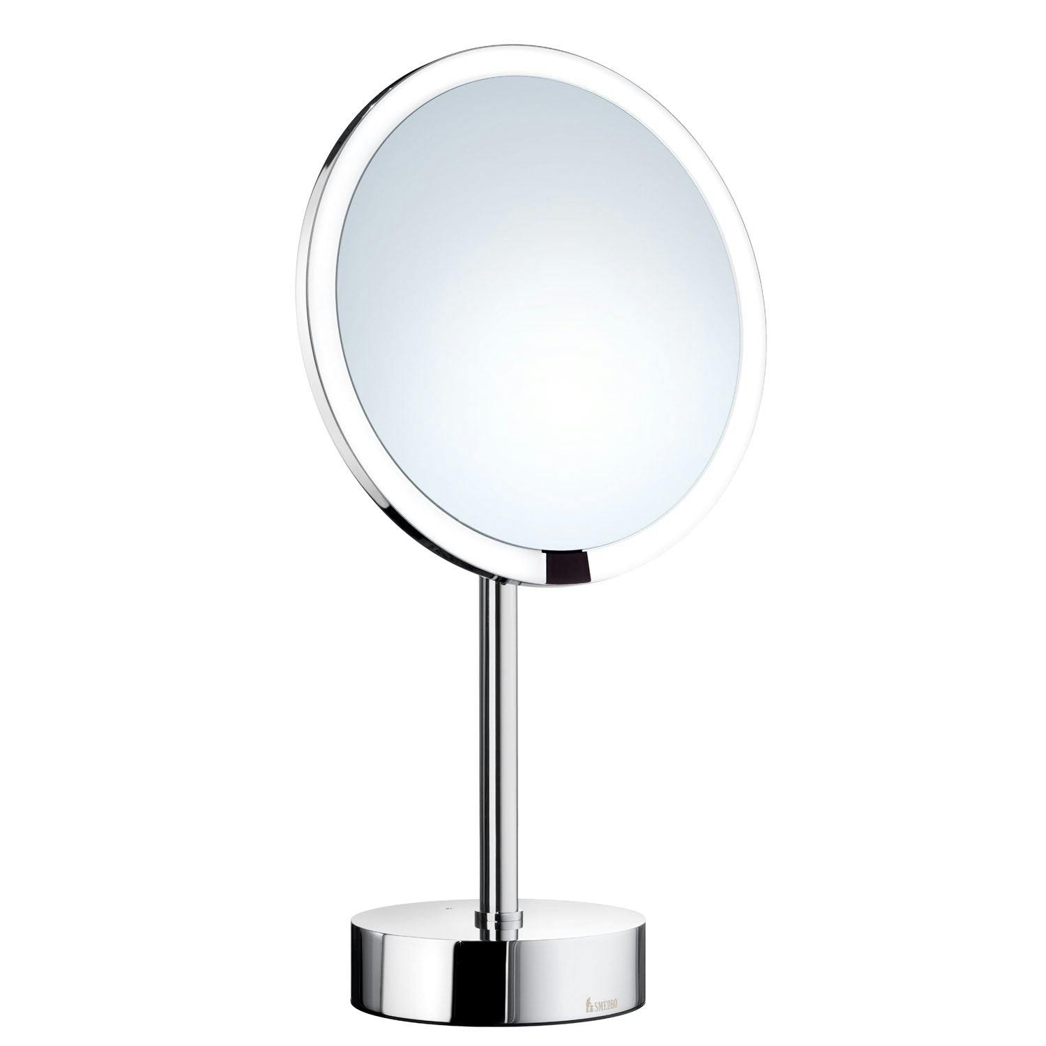 Rackhams Light Polished Chrome Sensor Activated Led Mirror - Freestanding With 7X Magnification, Usb Rechargable Battery Bathroom Table Mirror