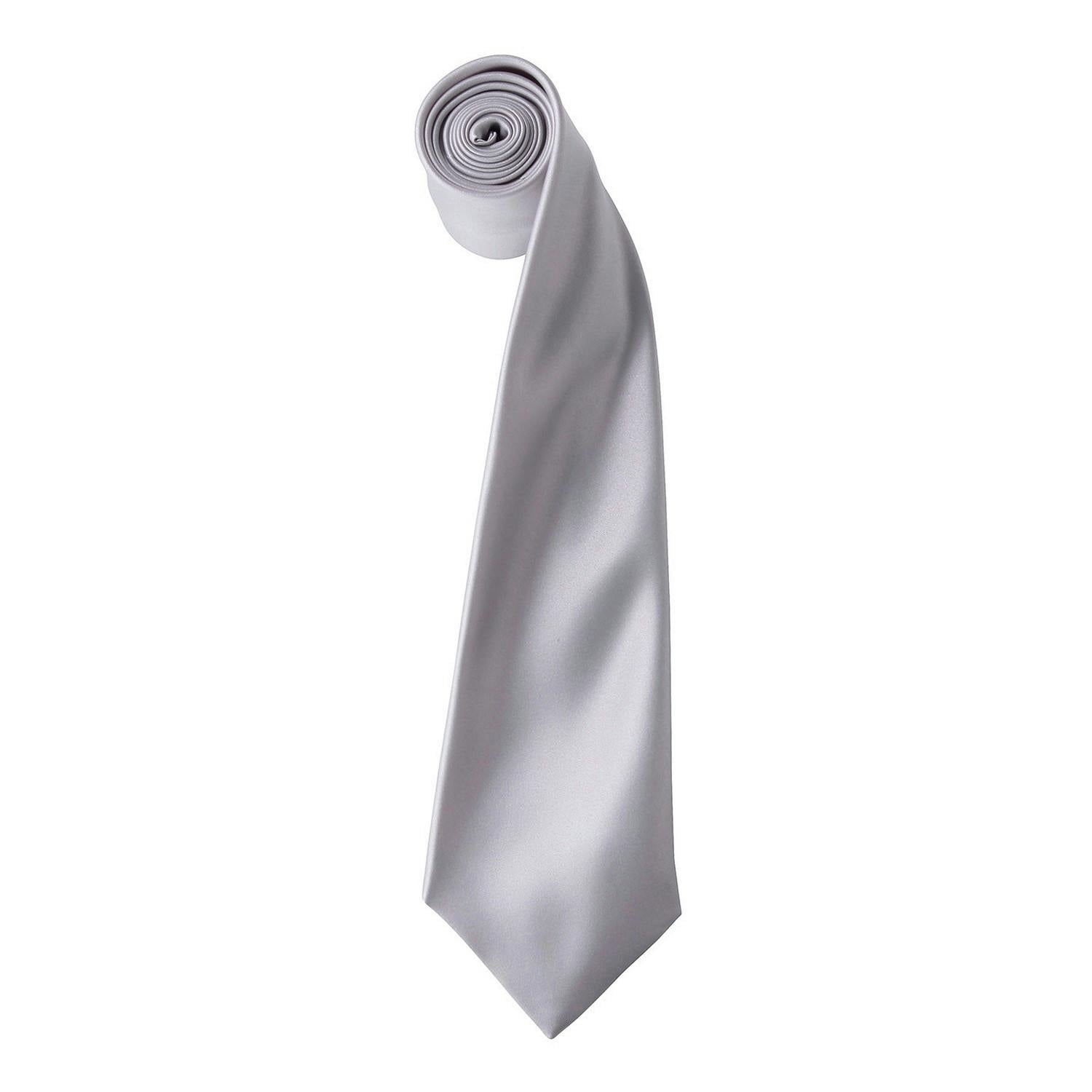 Premier Unisex Adult Colours Satin Tie (Silver) - One Size - Image 3