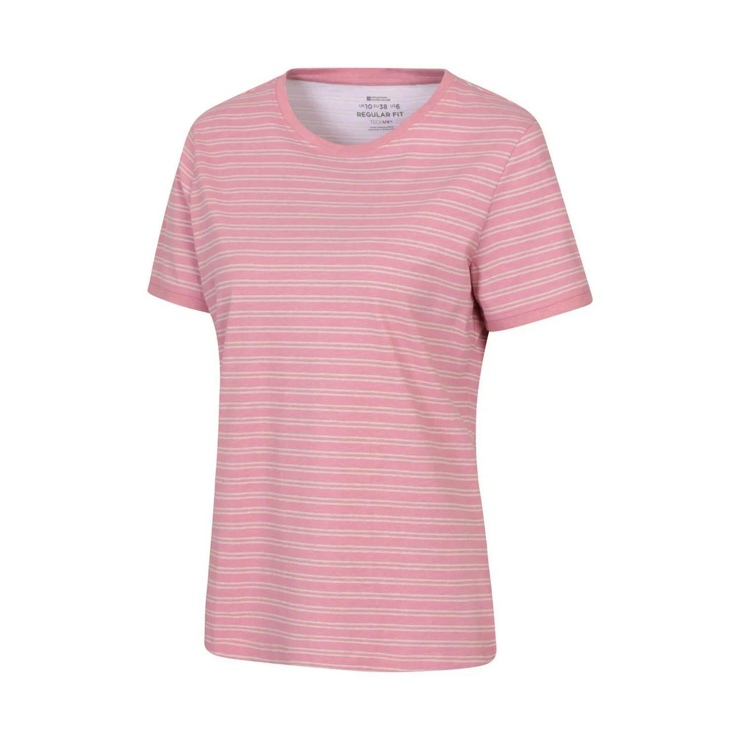 Mountain Warehouse Women's Light/Pink Contrast Striped Ribbed T-Shirt - 18 Uk - 100% Organic Cotton