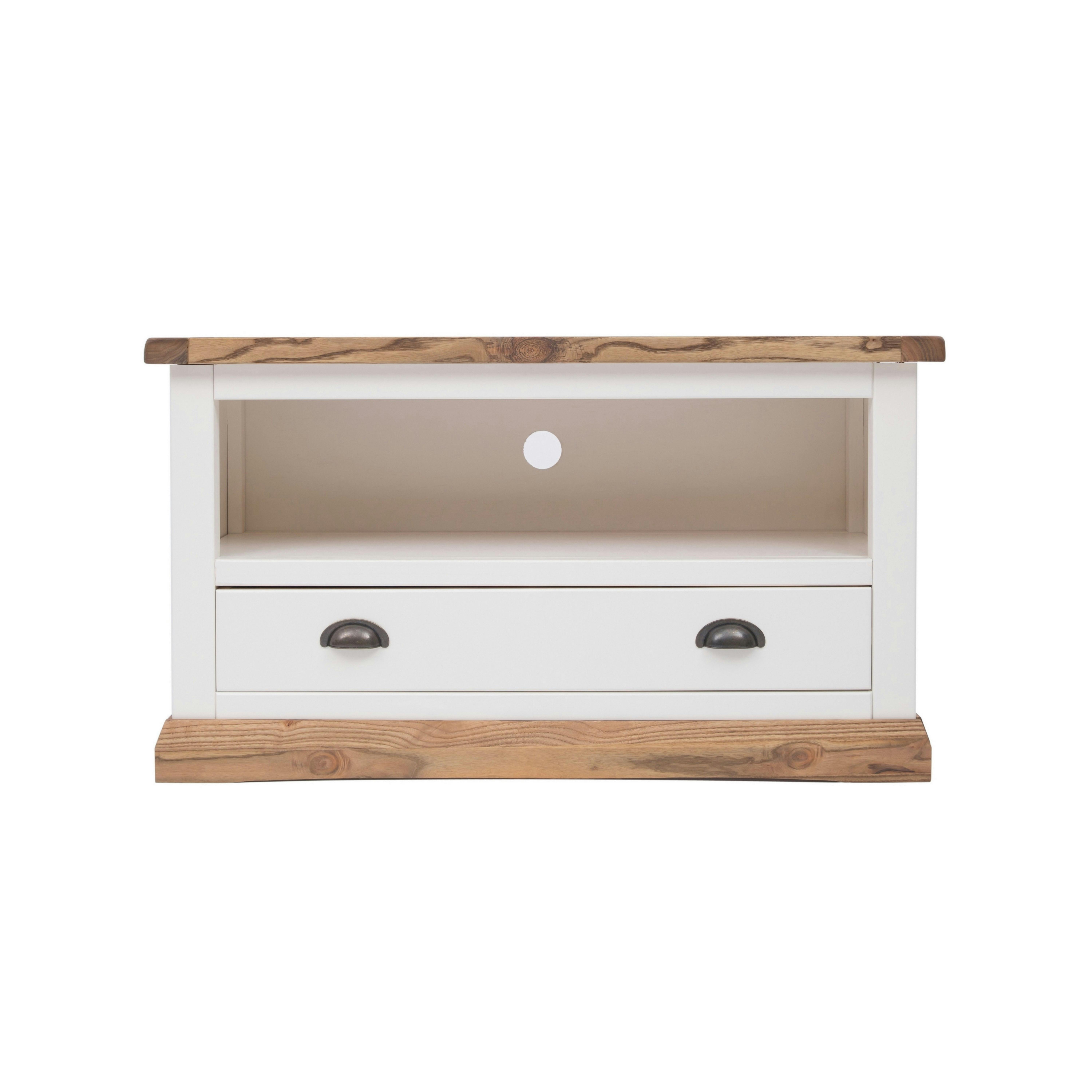 Rackhams White Tropea Off 1 Drawer Tv Cabinet Brass Cup Handle - Off