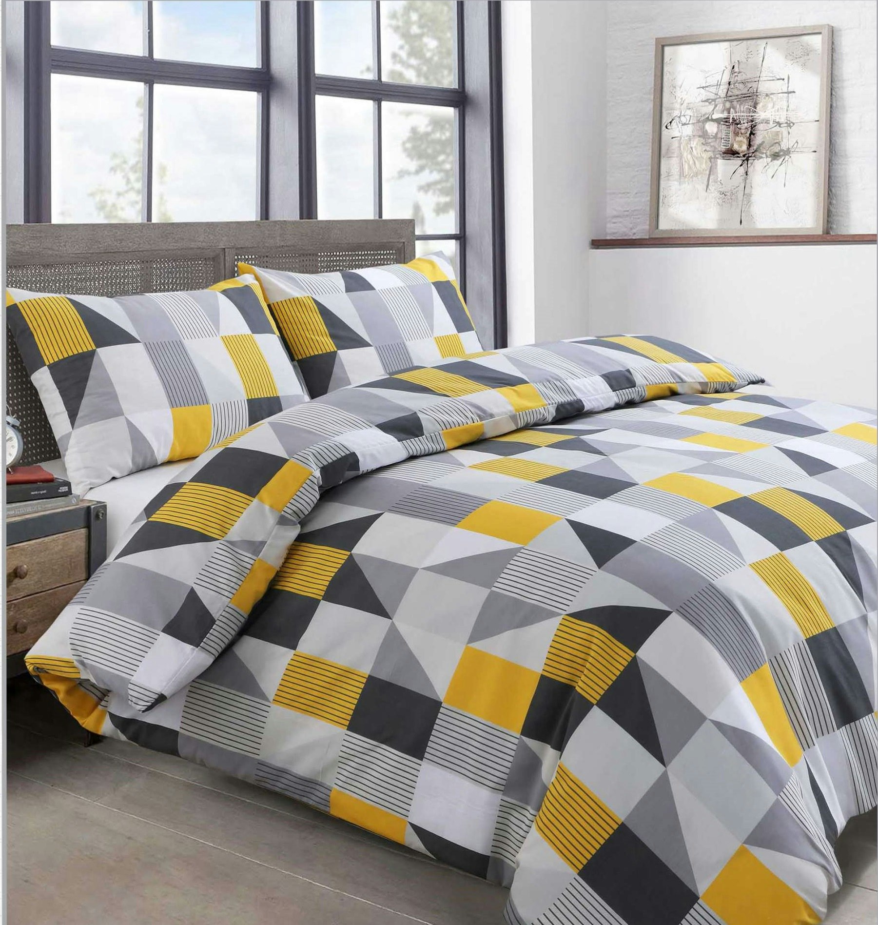 Rackhams Yellow Jazz Printed Cotton Blend Duvet Cover And Pillowcase Set - King