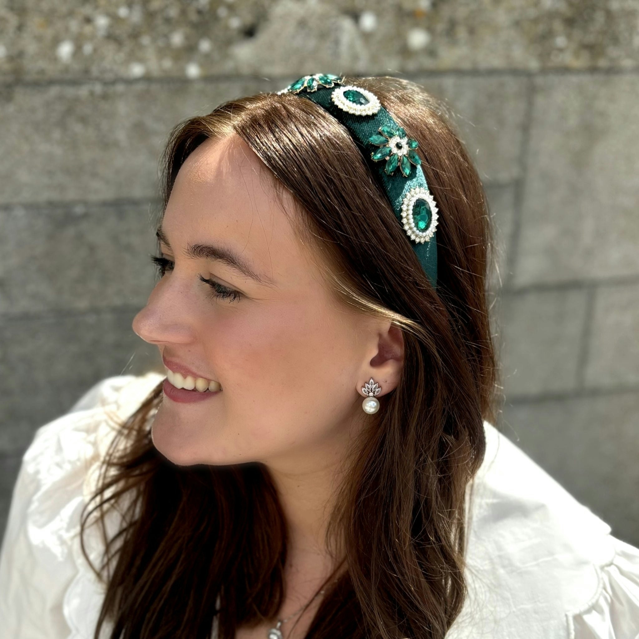 Queenmee Accessories Green Pearl Headband Velvet Hair Band