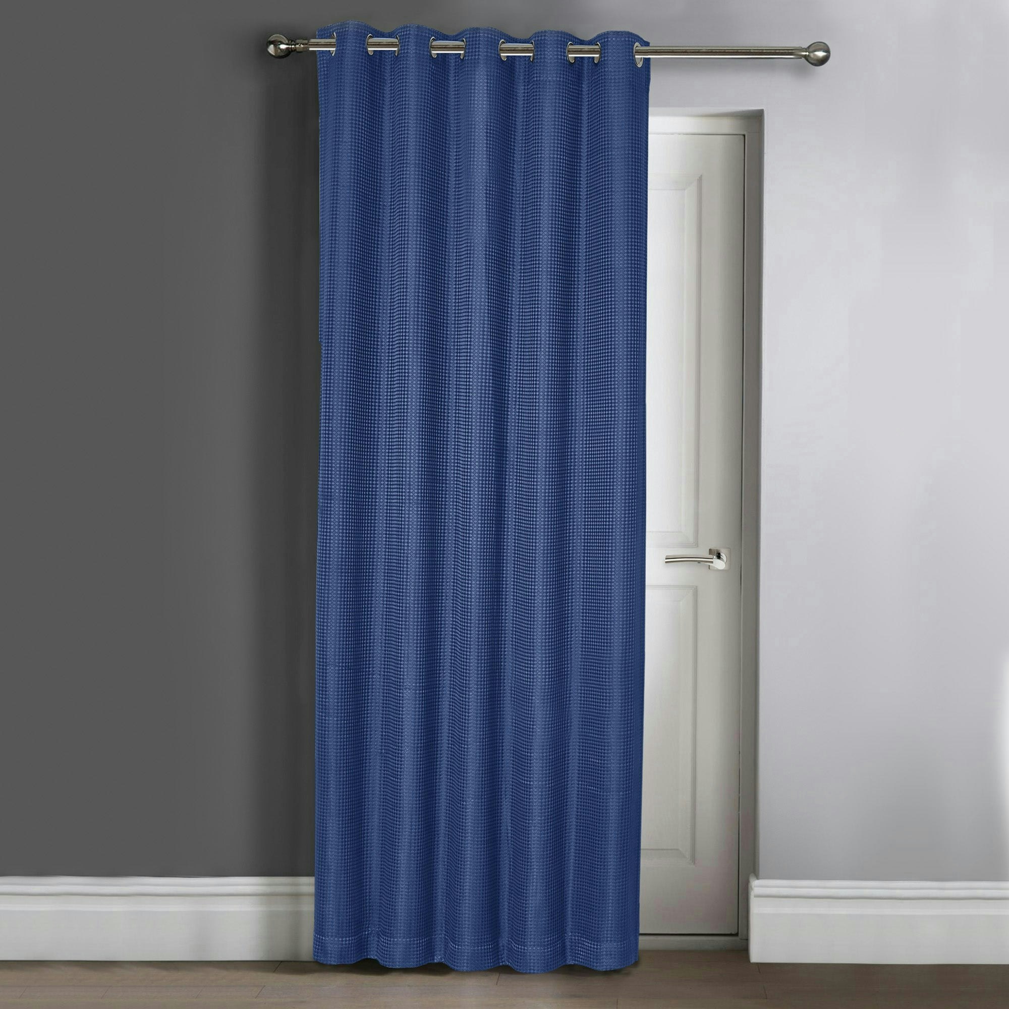 Rackhams Light Waffle Jacquard Total Blackout Door Curtain Panel - 117Cm X 213Cm - Navy
