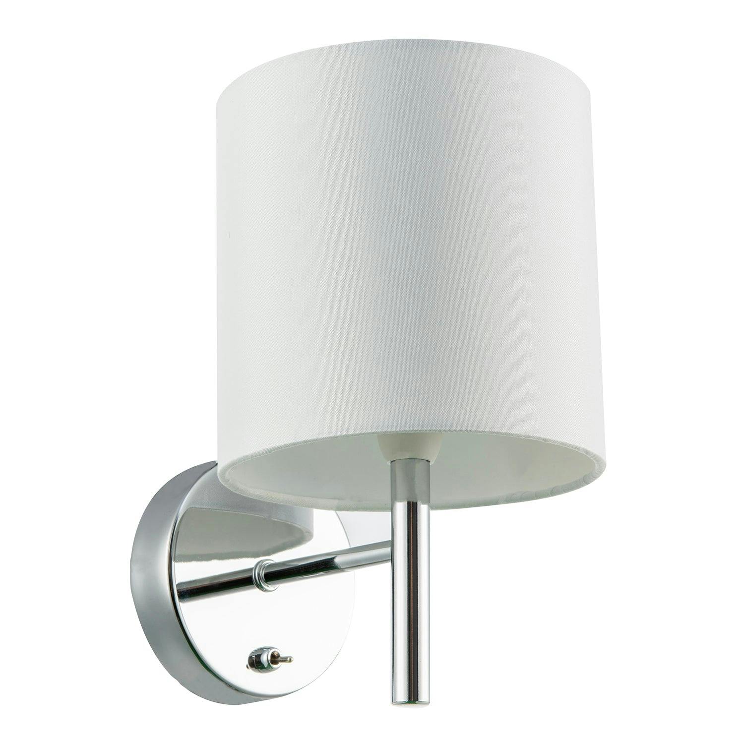 Rackhams White/Light Contemporary Bedside Wall Lamp In Chrome With Toggle Switch And Shade