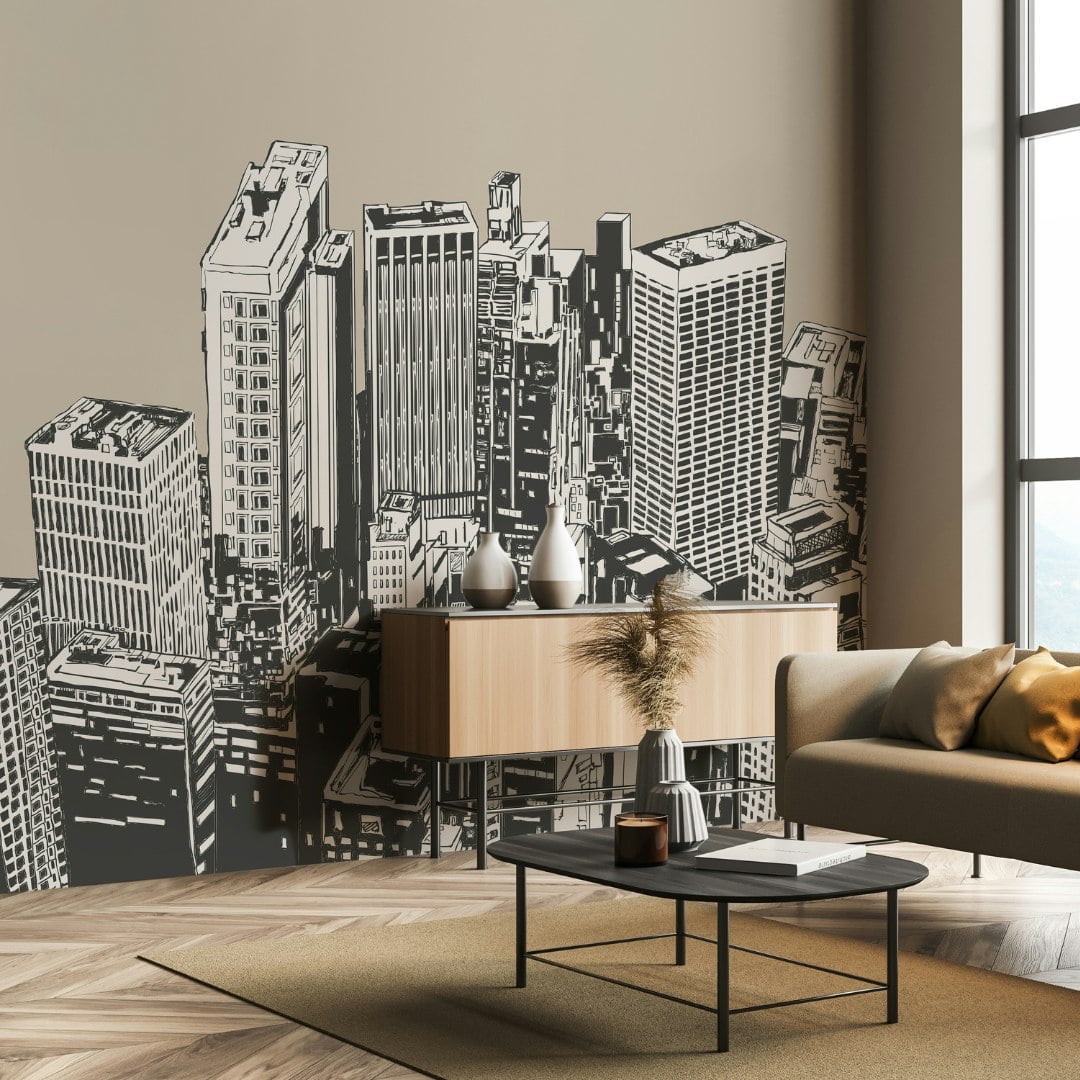 Rackhams Urban City Skyscrapers Wall Mural - Natural - Large - W350cm X H280cm