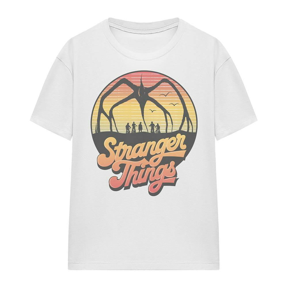Stranger Things Women's White 80S Sunset Group Mind Flayer T-Shirt - M