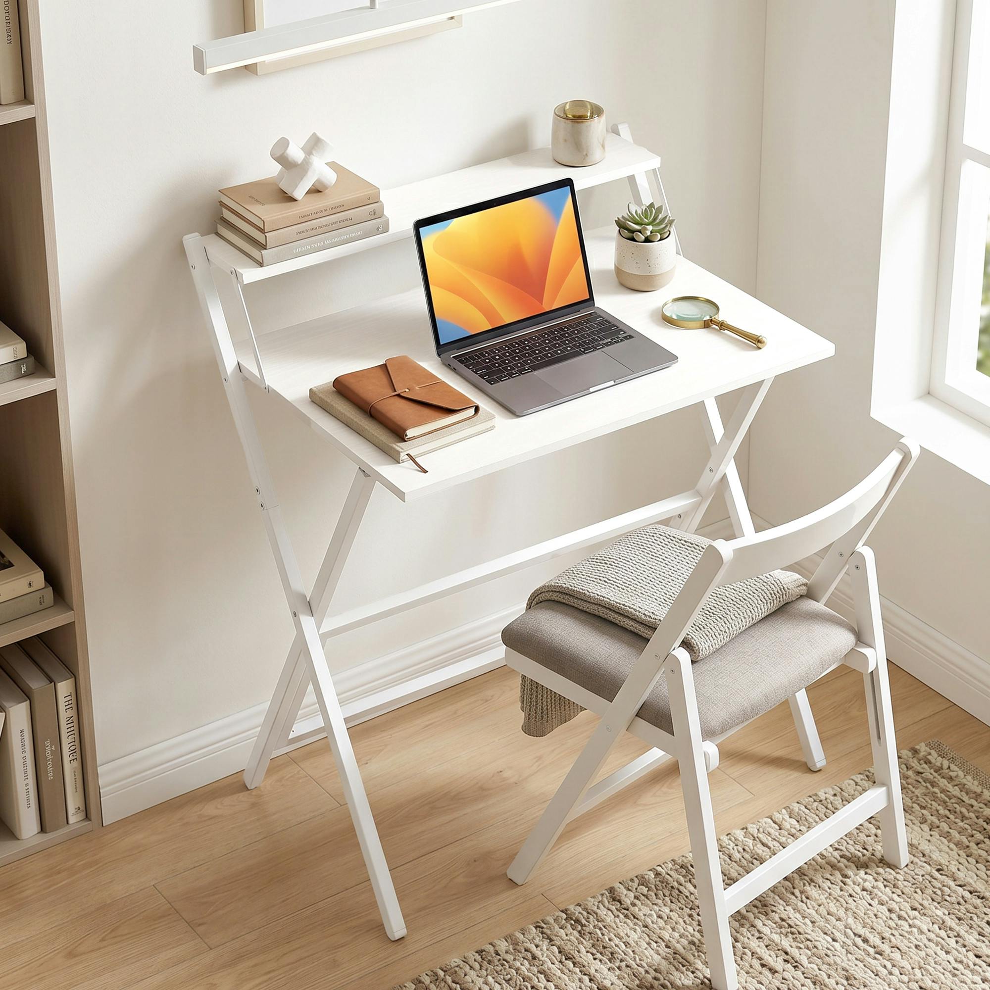 Rackhams White 70 Cm Folding Computer Desk For Small Spaces Bedroom,