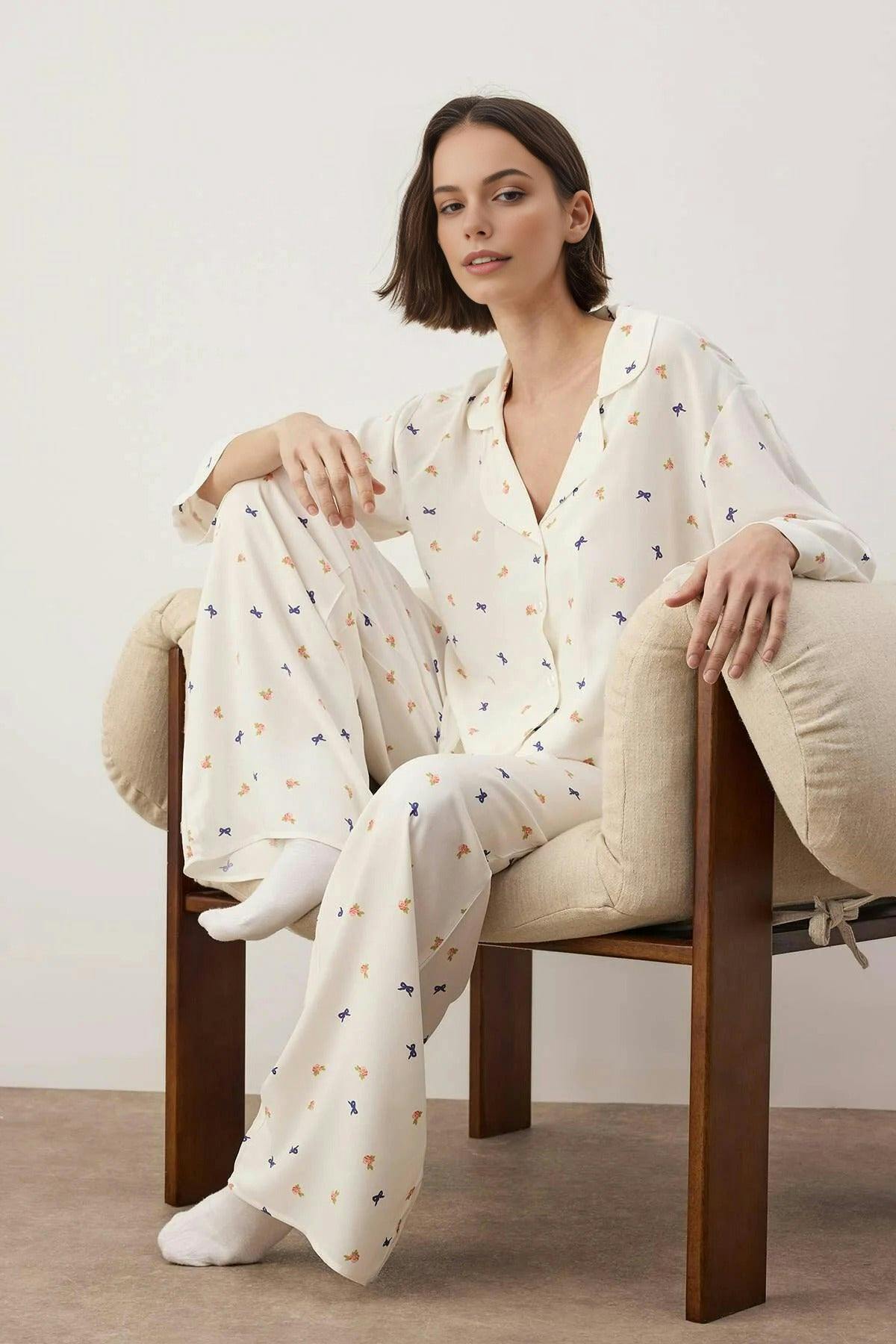 Wovcor 2-Piece Printed Shally Woven Pajama Set - Ecru - 6