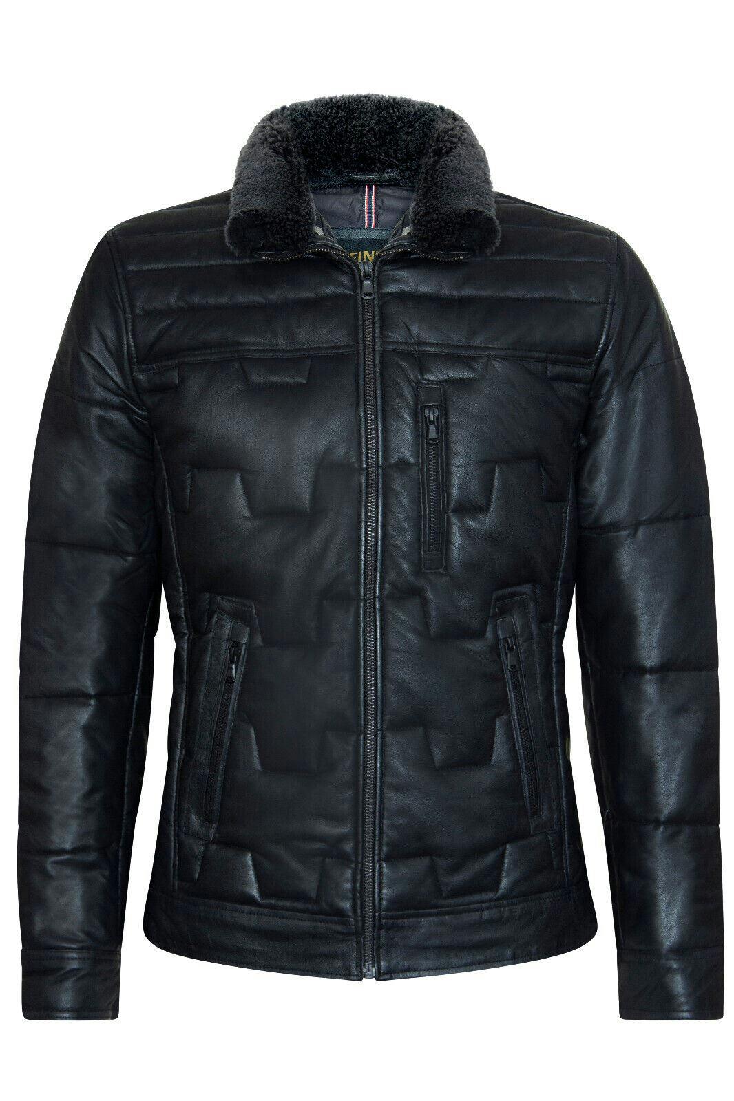 Infinity Leather Men's Black Leather Quilted Biker Jacket - Guayaquil - Uk 4XL | Eu 58 | Us 48