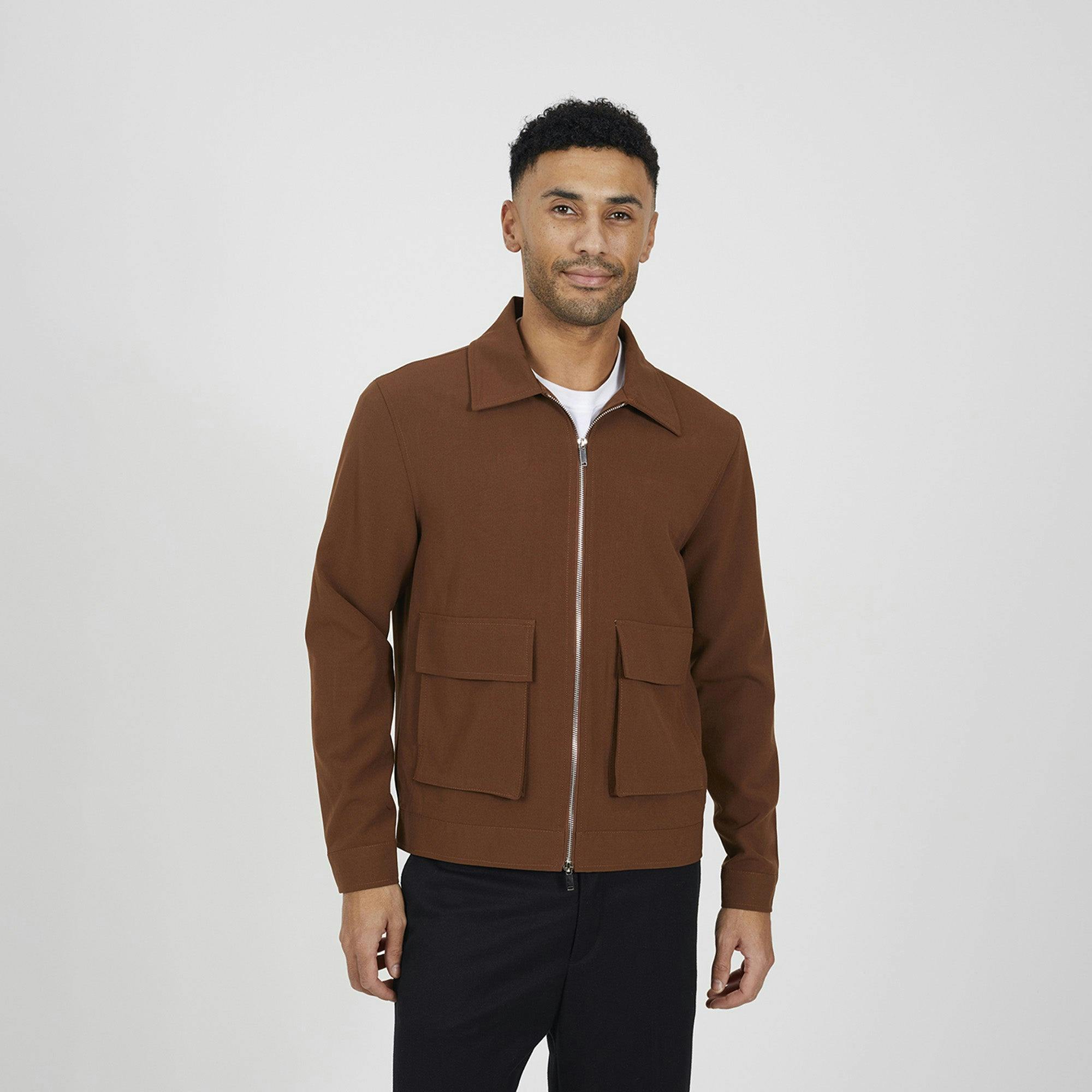 Brave Soul Patch Pocket Harrington Jacket - Tan - Tan - L
