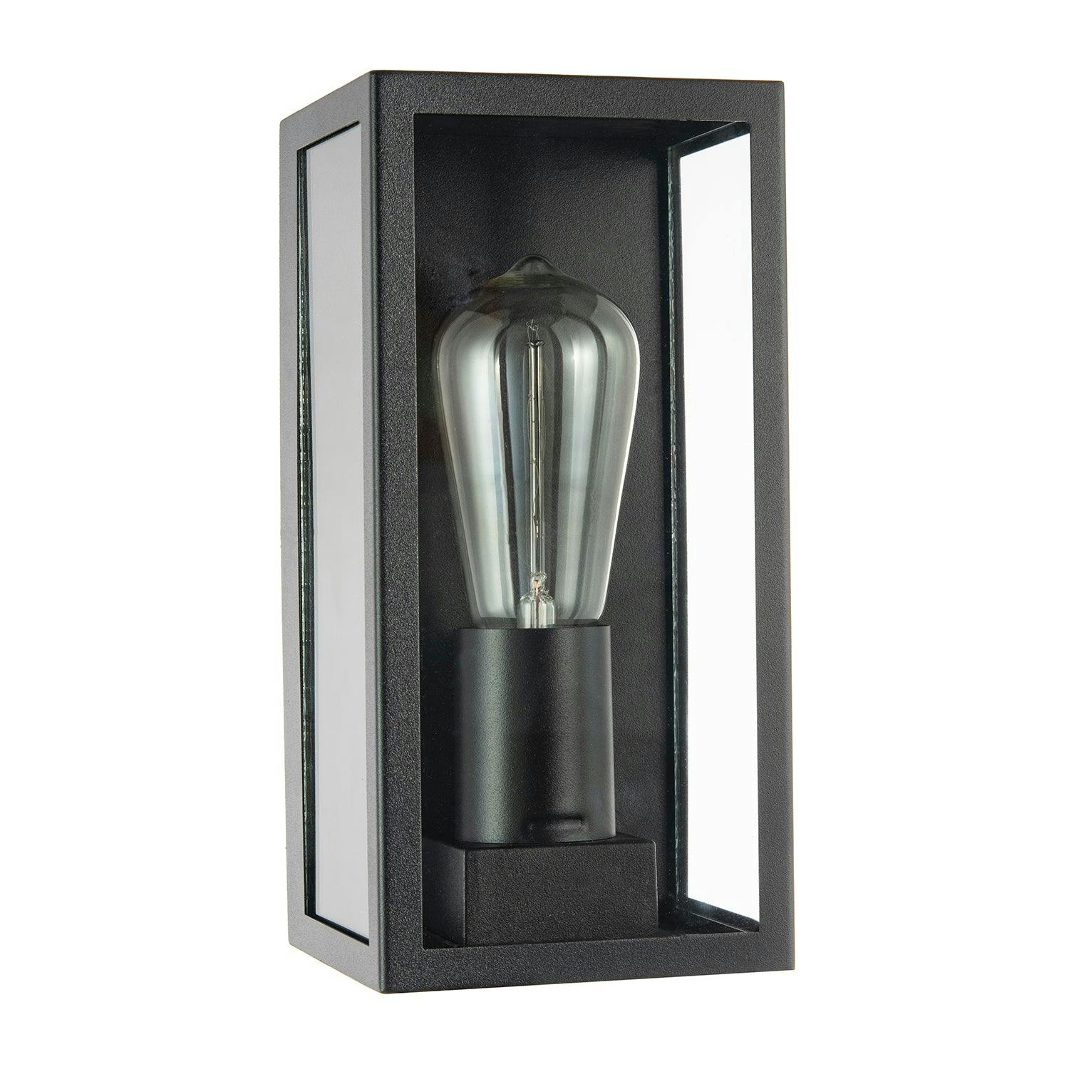 Happy Homewares Black Modern Rectangular Outdoor Lantern Wall Light Fitting In Matte With Clear Glass Ip44 Rated | 1 X 11W | 24Cm X 12Cm X 12Cm - Image 2