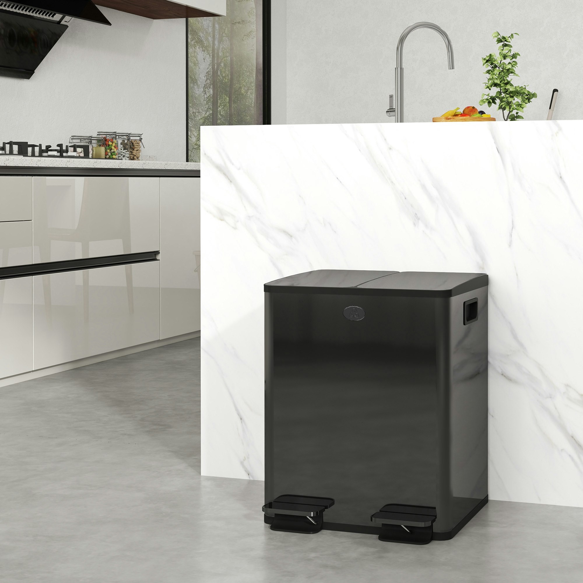 Rackhams 2 X 20L Dual Kitchen Bin Pedal Bin For Recycling And Waste