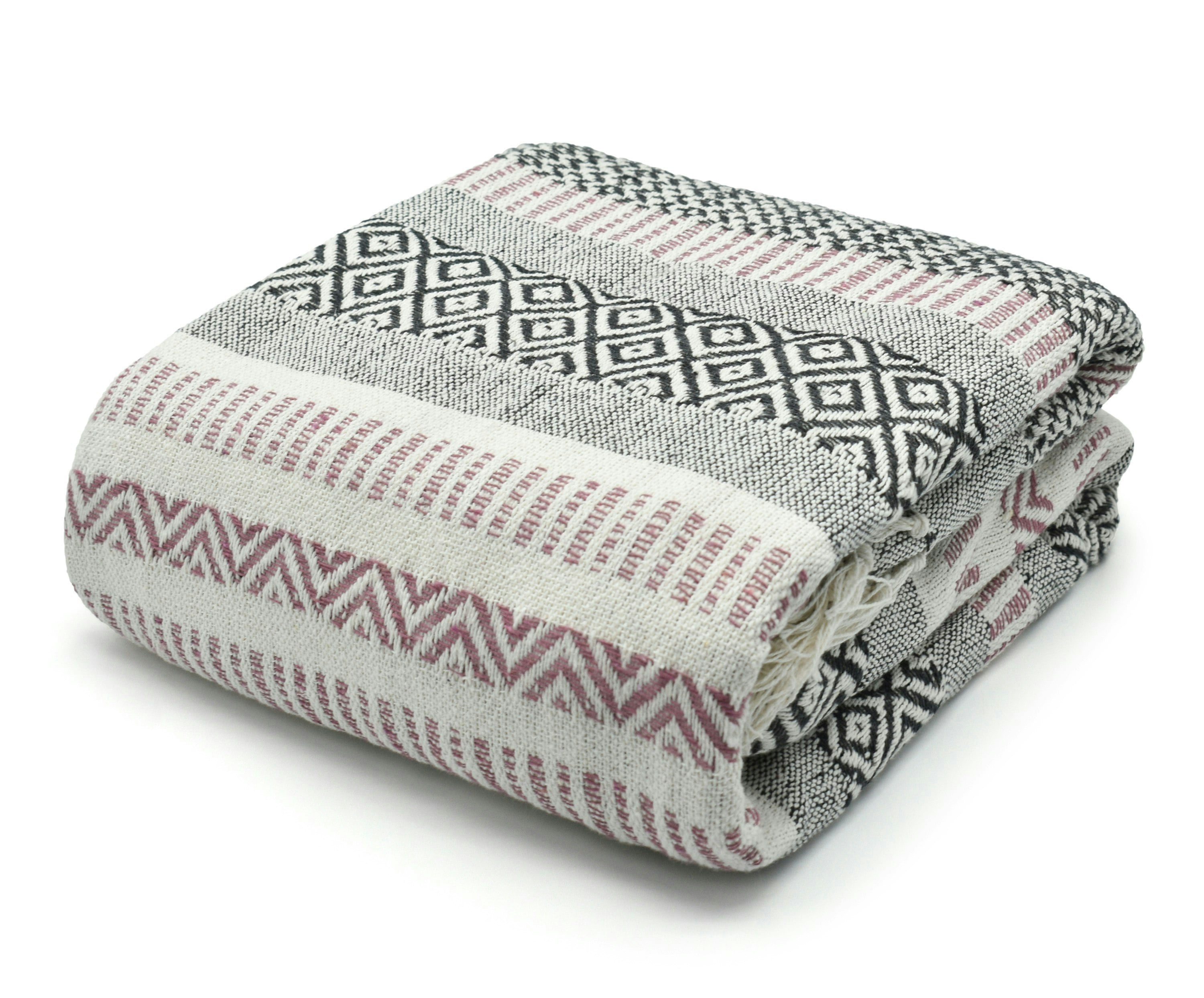 Velosso Pink Check Cotton Tassel Throw - 127Cm X 152Cm