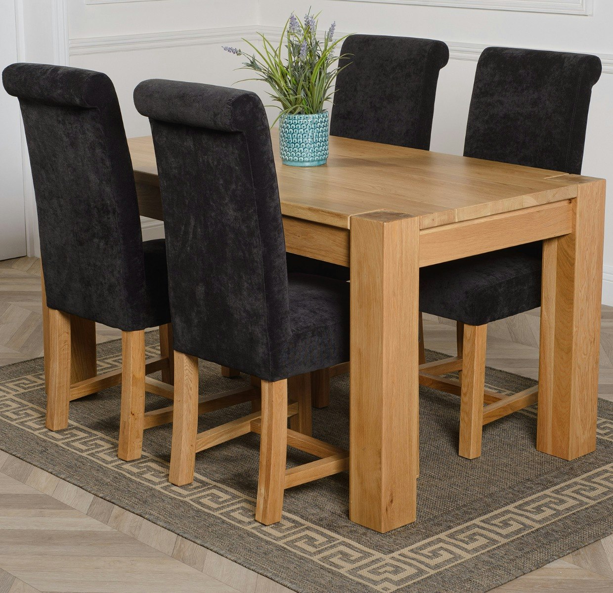 Rackhams Black Kuba Oak Dining Table With Washington Fabric Chairs - 4 Chairs Medium