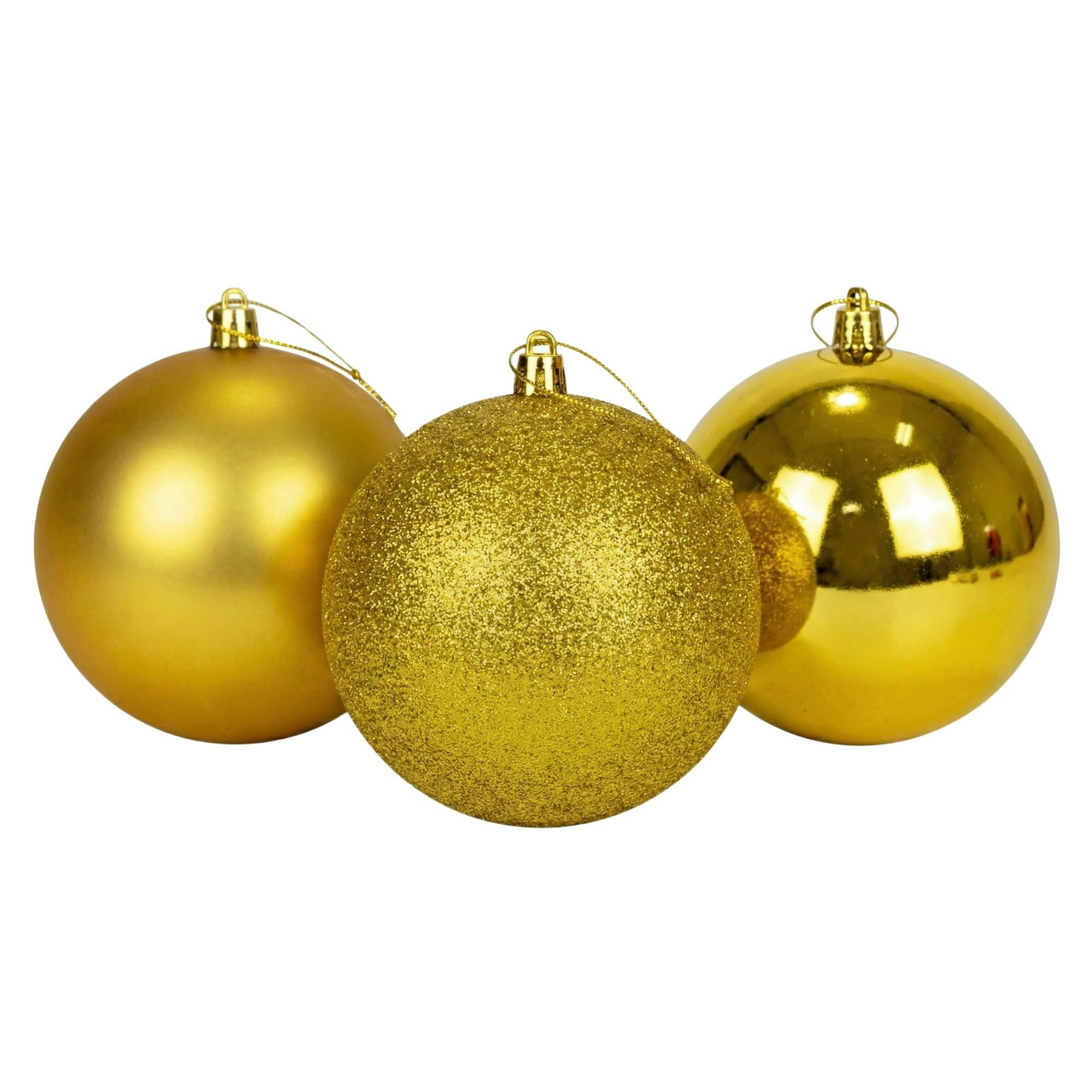 Rackhams Dark/Gold 20Cm & 25Cm Christmas Baubles Set Of 3 With Glossy, Matte And Glitter Finishes - Pvc - Christmas Bauble Set