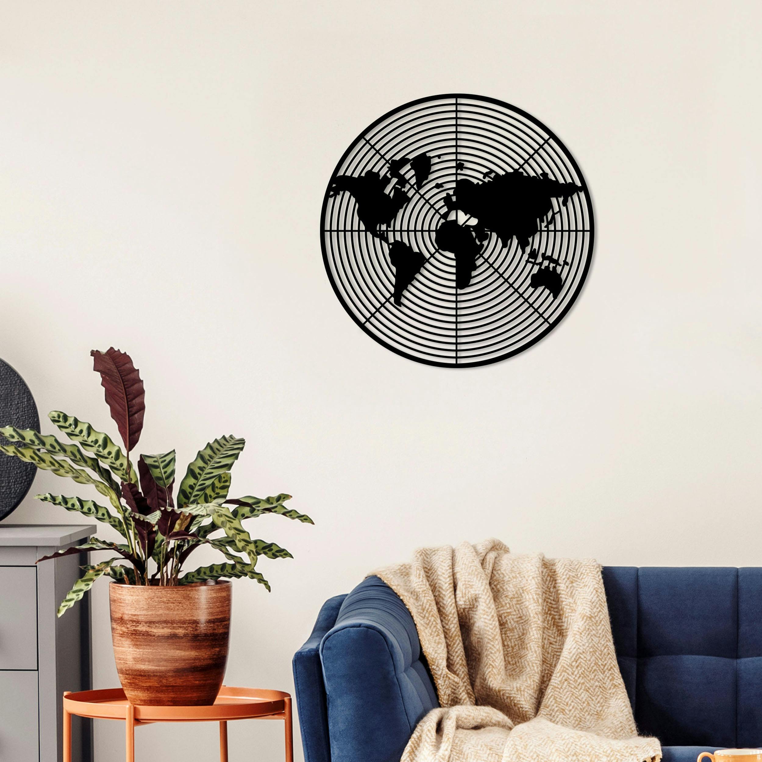 Rackhams Black Modern Metal Wall Art Dart World Design Home Ornament Decorative Minimalist Hanging Wall Sculpture, - Metal