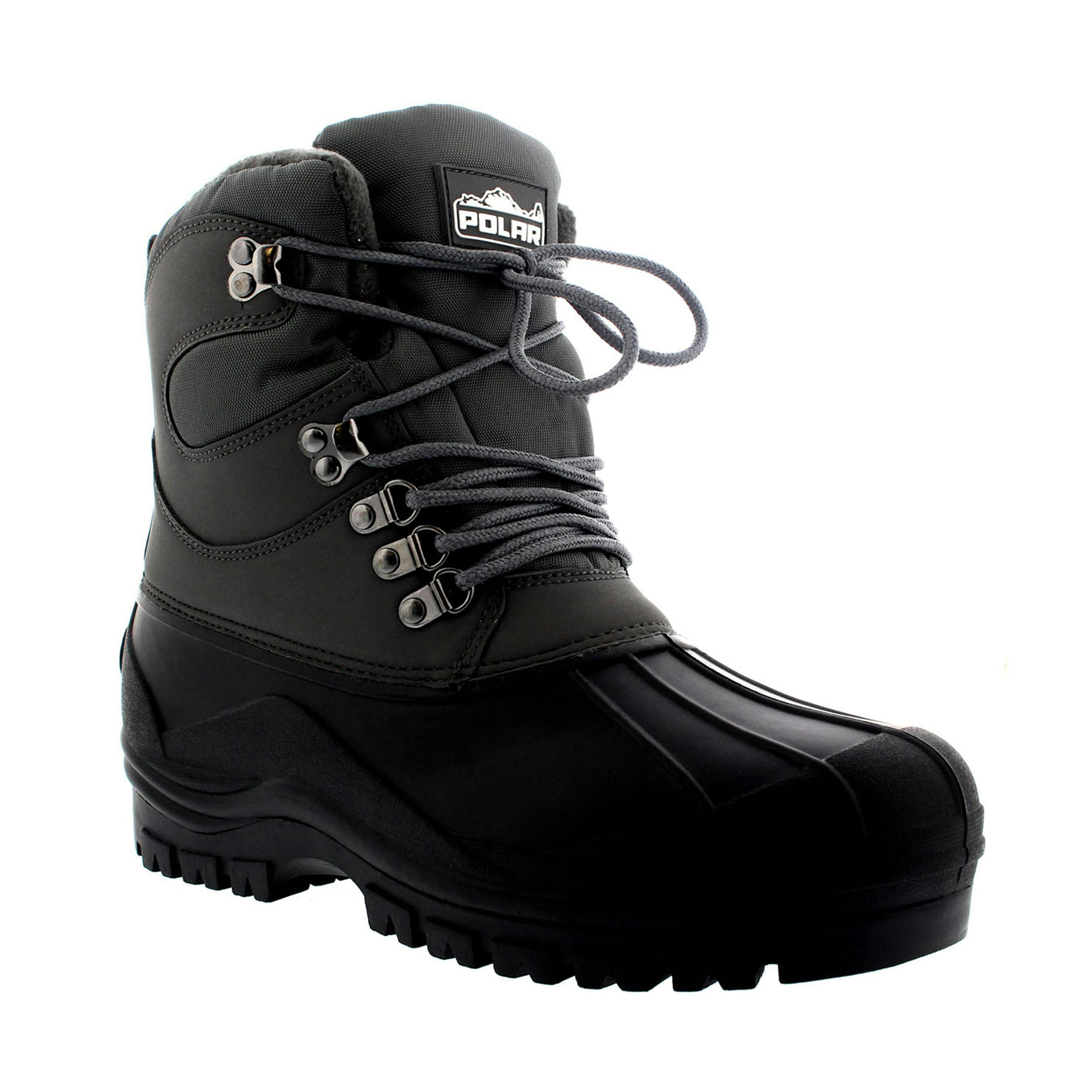 Viva Men's Grey Polar Snow Boots - Rubber Sole, Lace-Up Closure & Fleece Lining - 8