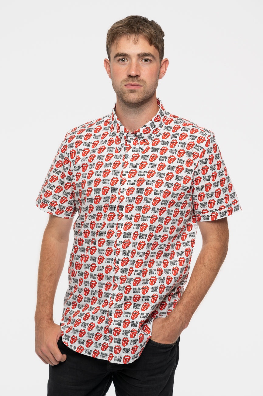 Paradiso Clothing Unisex White The Rolling Stones Tongue Repeat Casual Shirt - Xxl