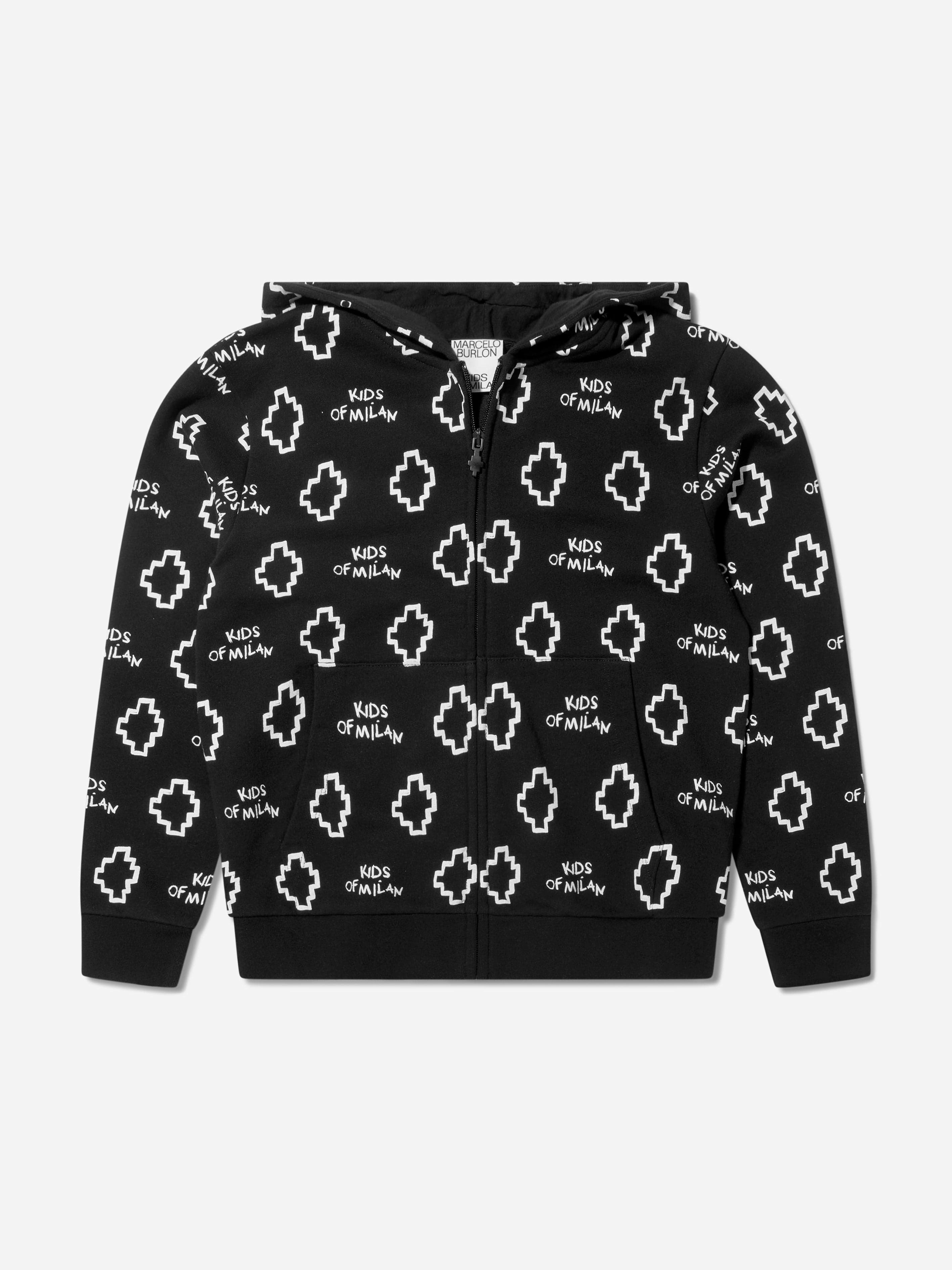 Marcelo Burlon Boys Black Cotton Logo Print Zip Up Top - 10 Yrs