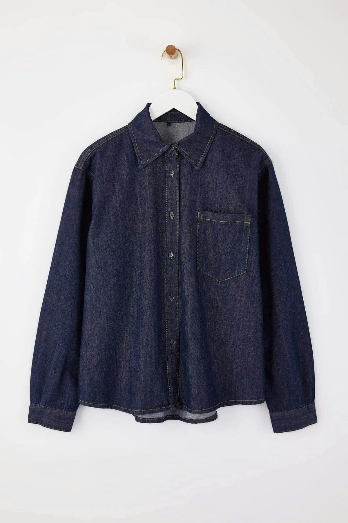 Wovcor Dark/Blue Button Detail Cotton Denim Shirt - Xl