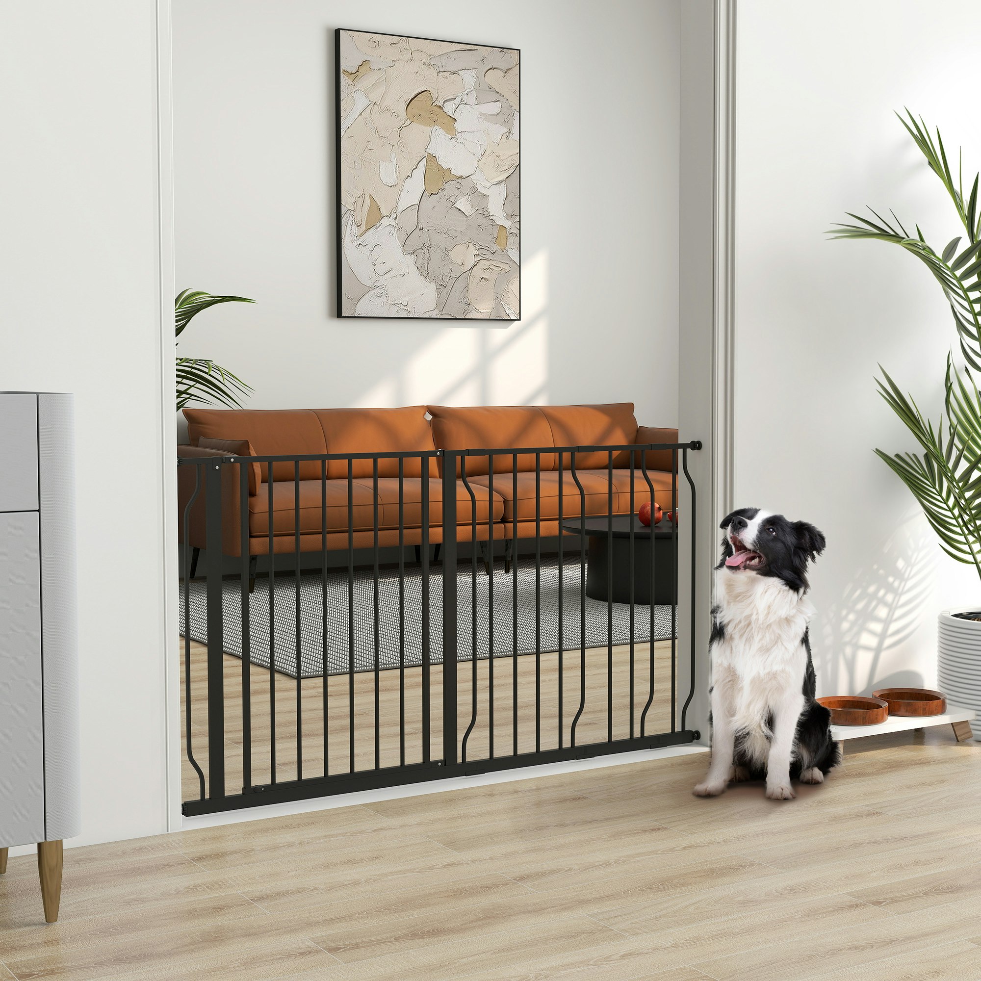 Pawhut Black 75-145Cm Dog Gate Extra Wide Stairway Gate For Pet,Pressure Fit Stair Gate For Doorways, Hallways, Staircases, | Aosom Uk - Image 3