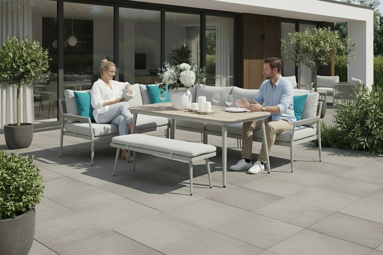 Rackhams Grey Barcelona - Lounge & Dining Corner Sofa, With Table, Bench And Optional Chair - Barcelona Corner Sofa Dining Table And Bench
