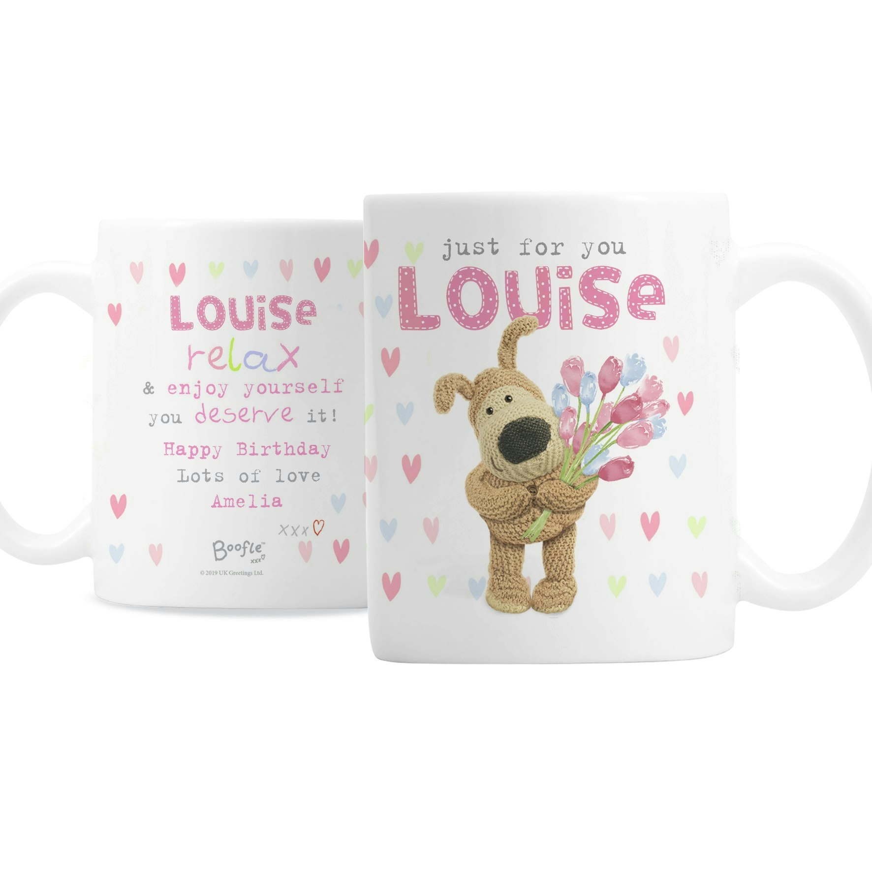 Rackhams Personalised Boofle Birthday Flowers Mug