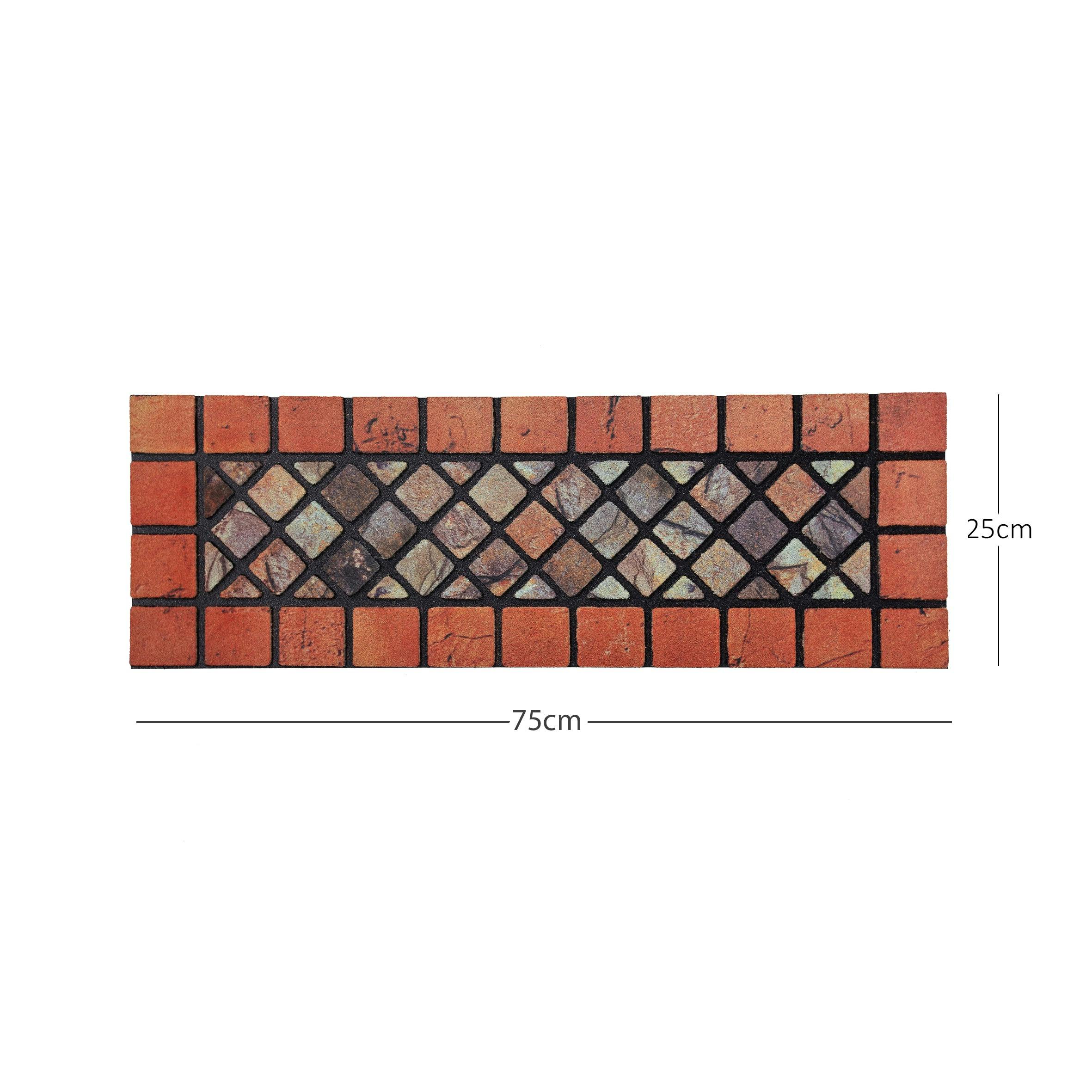 Rackhams Red Elegant Tile Effect Doormat - Edge - 75X25cm Narrow