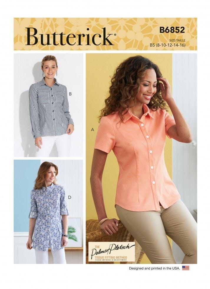 Butterick Women's Sewing Pattern 6852, Shirts For B5 (8-10-12-14-16) - Easy - F5 (16-18-20-22-24)