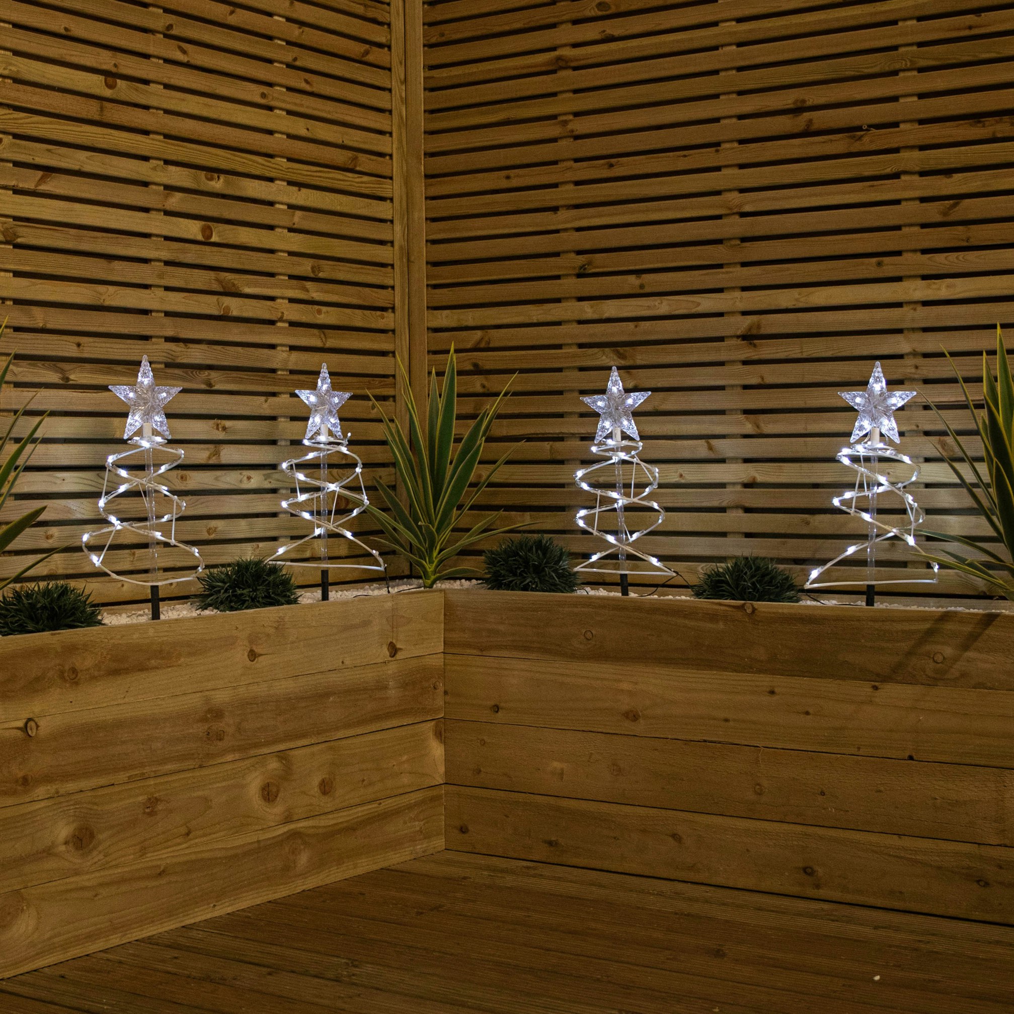 Samuel Alexander Light/White Set Of 4 Up Spiral Christmas Tree Garden Path With 100 Leds 45Cm