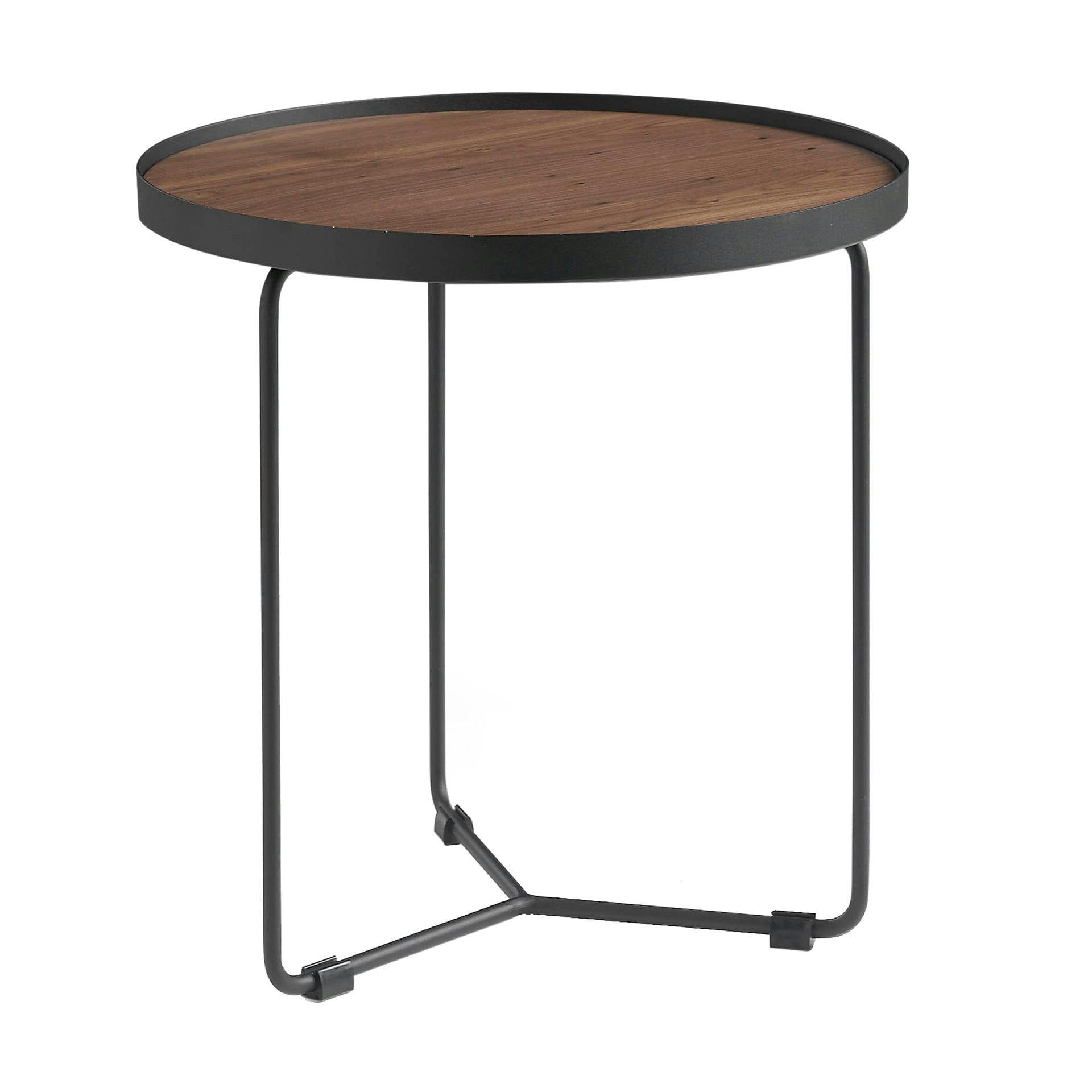 Rackhams Black Round Corner Table Walnut And Steel 2028