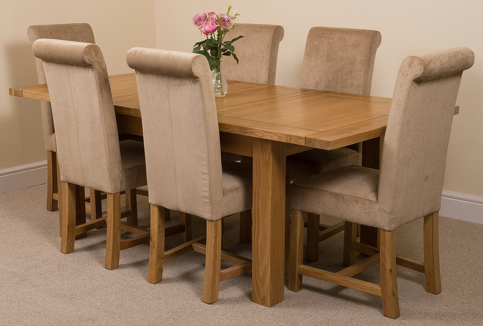 Rackhams Beige Seattle Oak Extending Dining Table With Washington Fabric Chairs - 6 Chairs