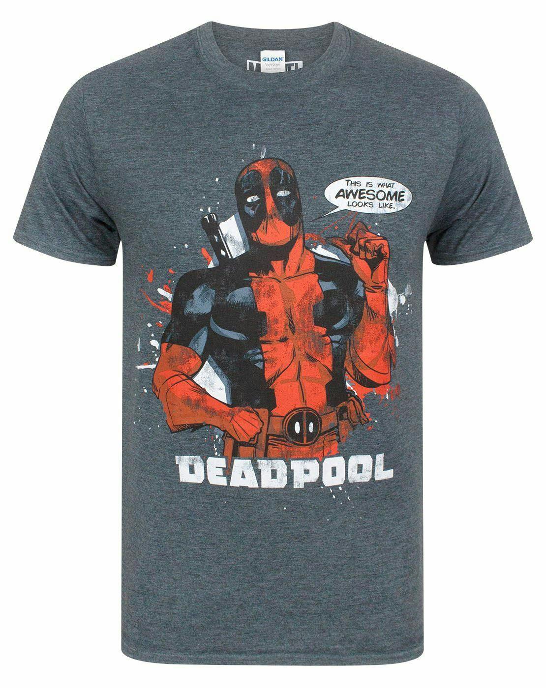 Vanilla Underground Men's Grey Marvel Deadpool Short Sleeved T-Shirt - Medium