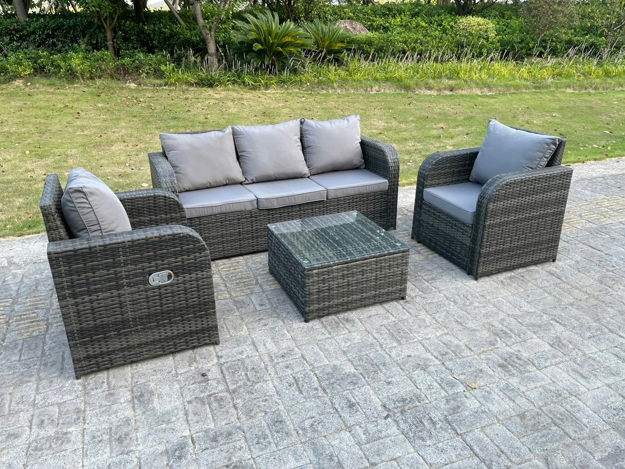 Rackhams Pe Rattan Garden Furniture Set Adjustable Chair Sofa Lounge Sofa Set Square Coffee Table