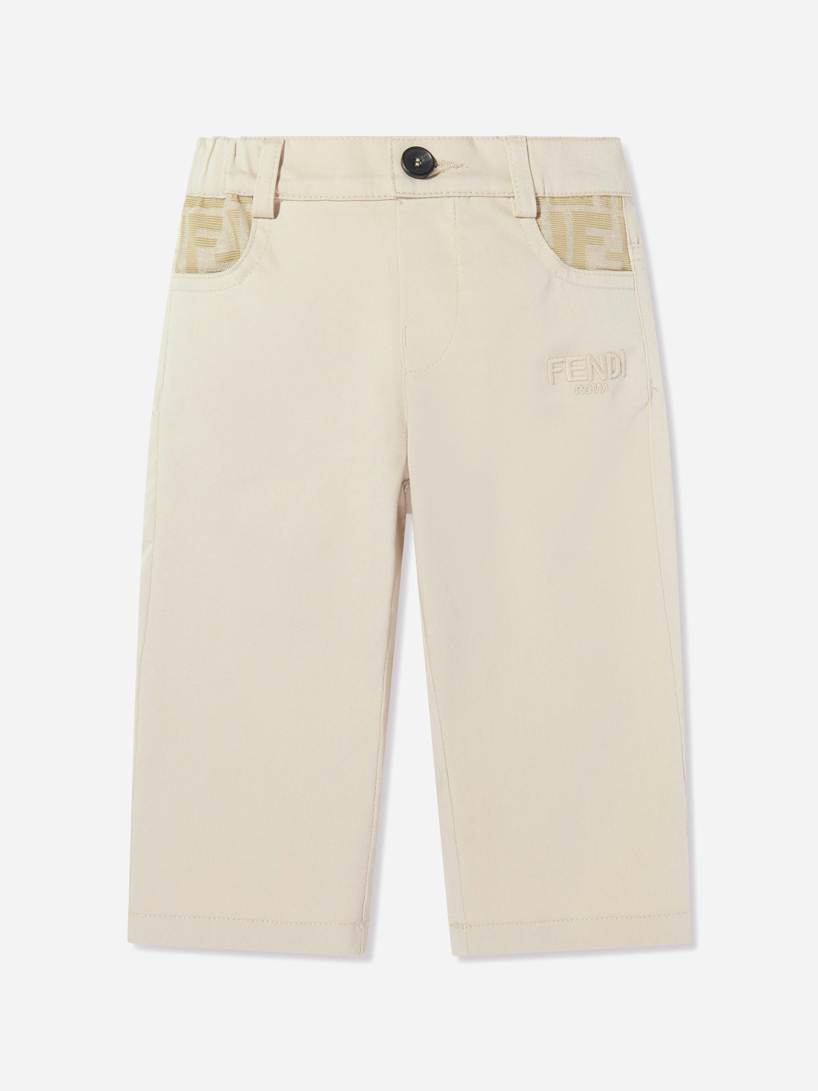 Fendi Kids Boys Beige Baby Ff Pocket Trousers In - 36 Mths