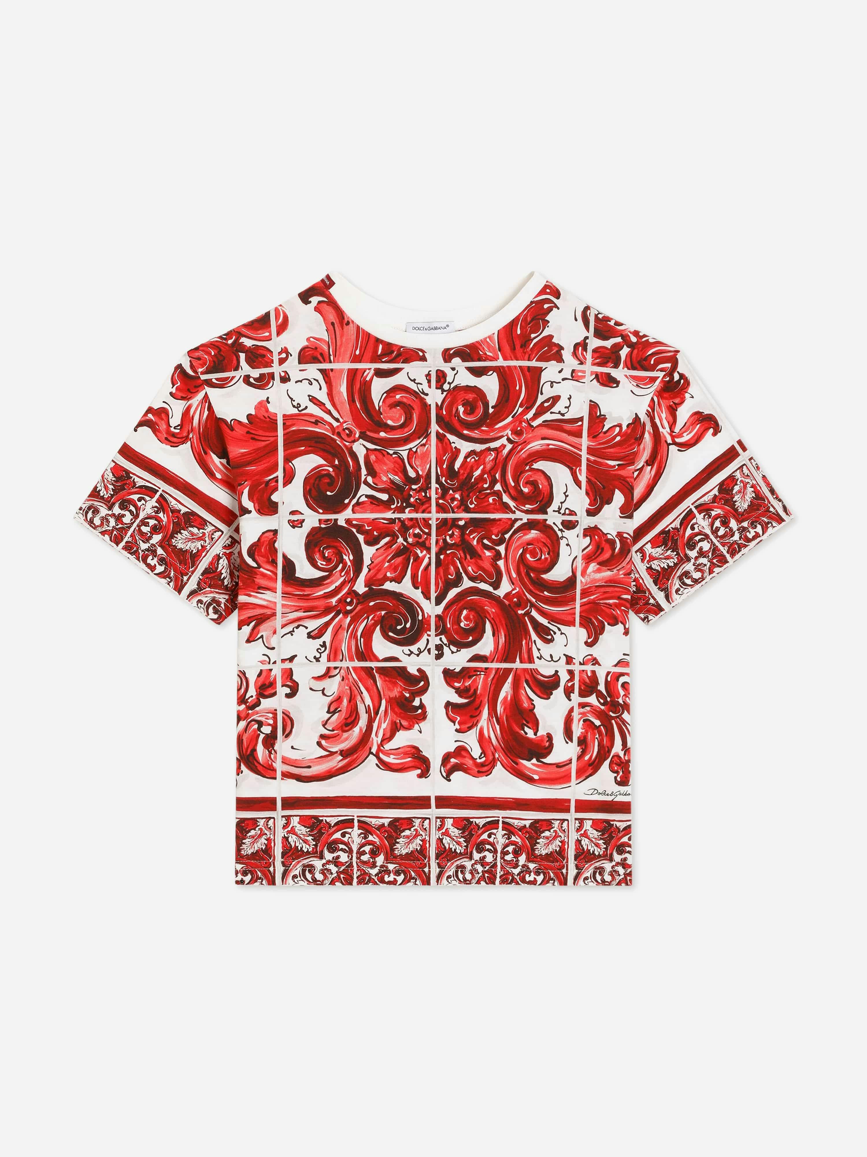 Dolce & Gabbana Kids Boys Red Dolce & Gabbana Majolica Print T-Shirt In - 10 Yrs