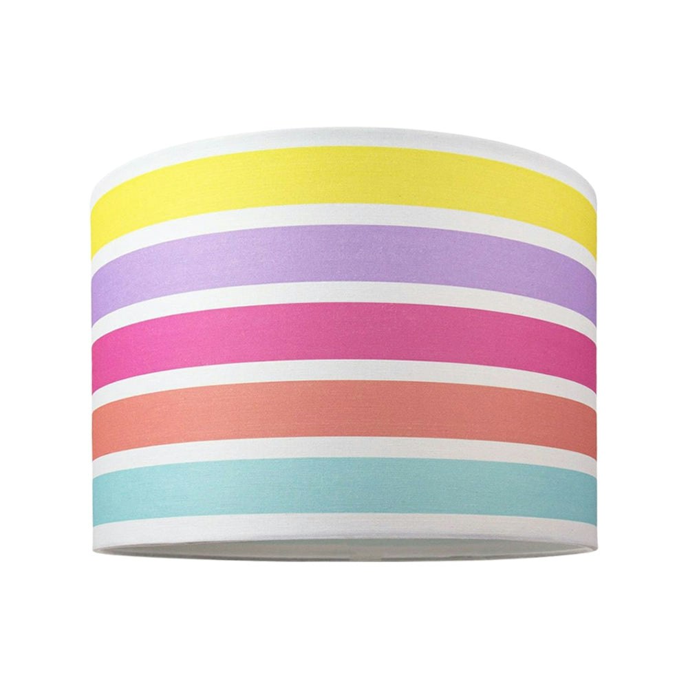 Happy Homewares Unisex Multicolor Modern & Cute Multi Coloured Rainbow Stripe Cotton Fabric Lamp Shade | Size: 12 Inches - Image 2
