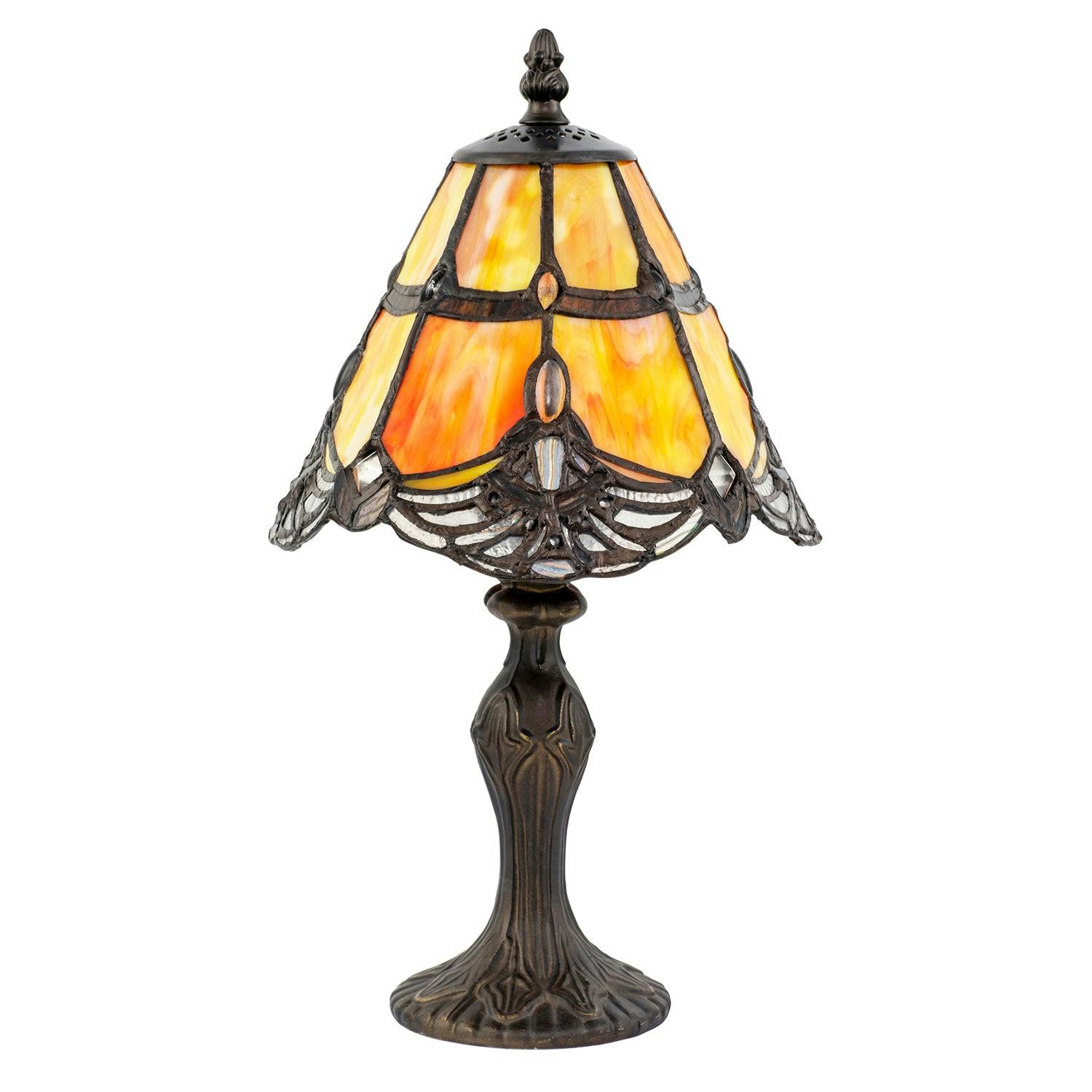 Happy Homewares Orange Quirky And Petite Stained Glass Tiffany Lamp With Clear Beads