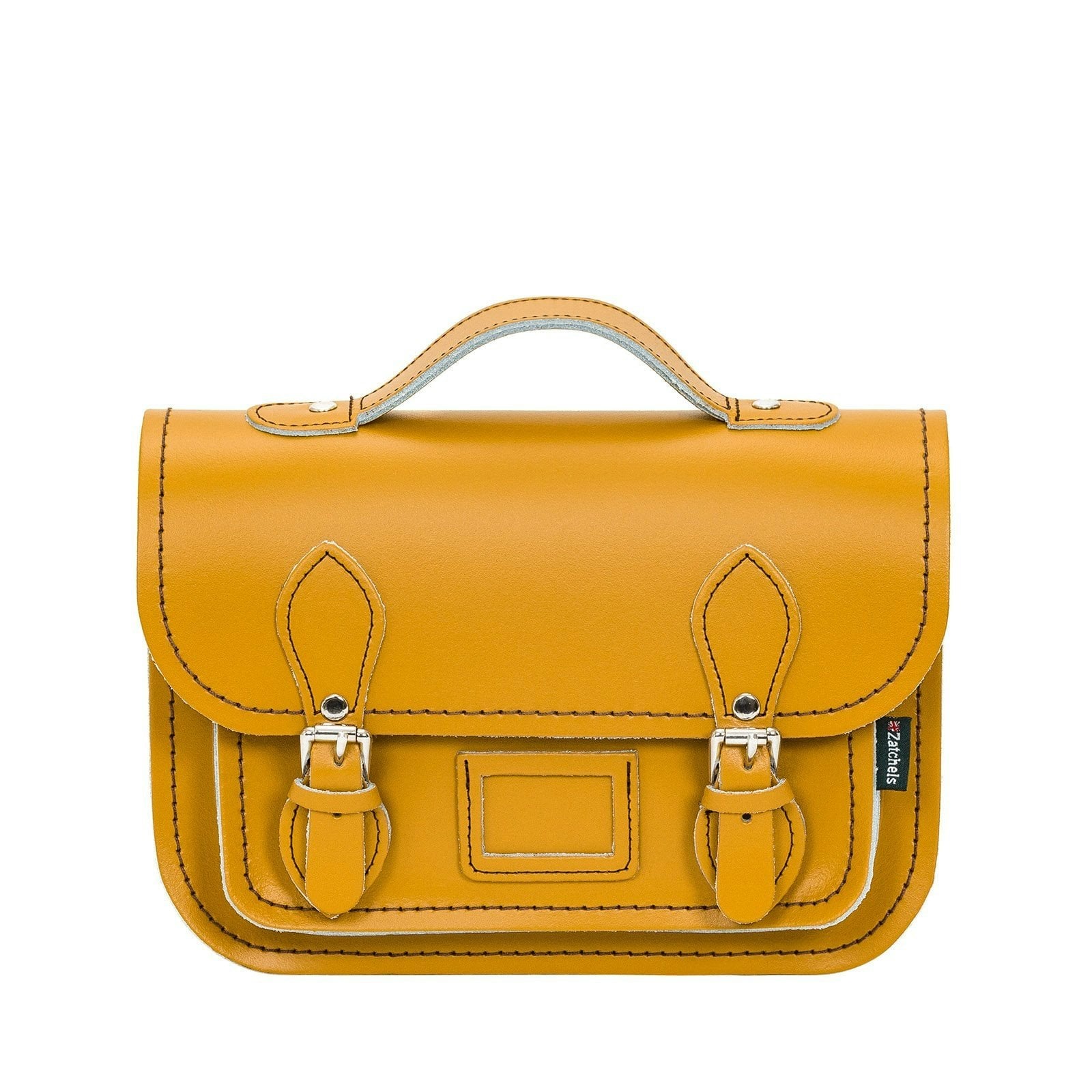 Zatchels Yellow Leather Midi Satchel - Ochre