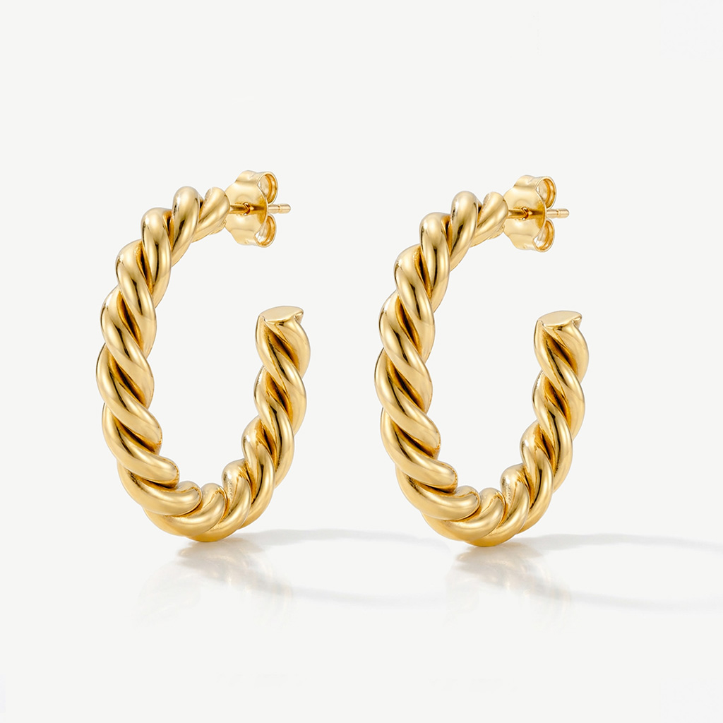 Muchv Gold Twisted Rope Hoop Earrings