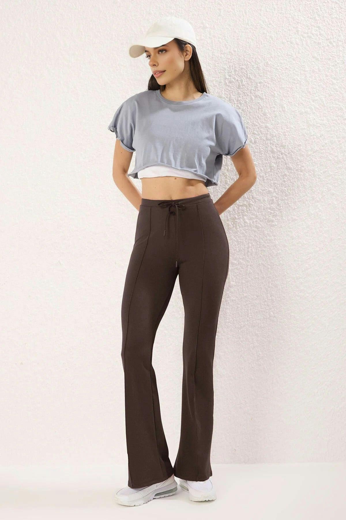 Wovcor Brown Scuba Fabric Knitted Jogger With Tie Detail - S